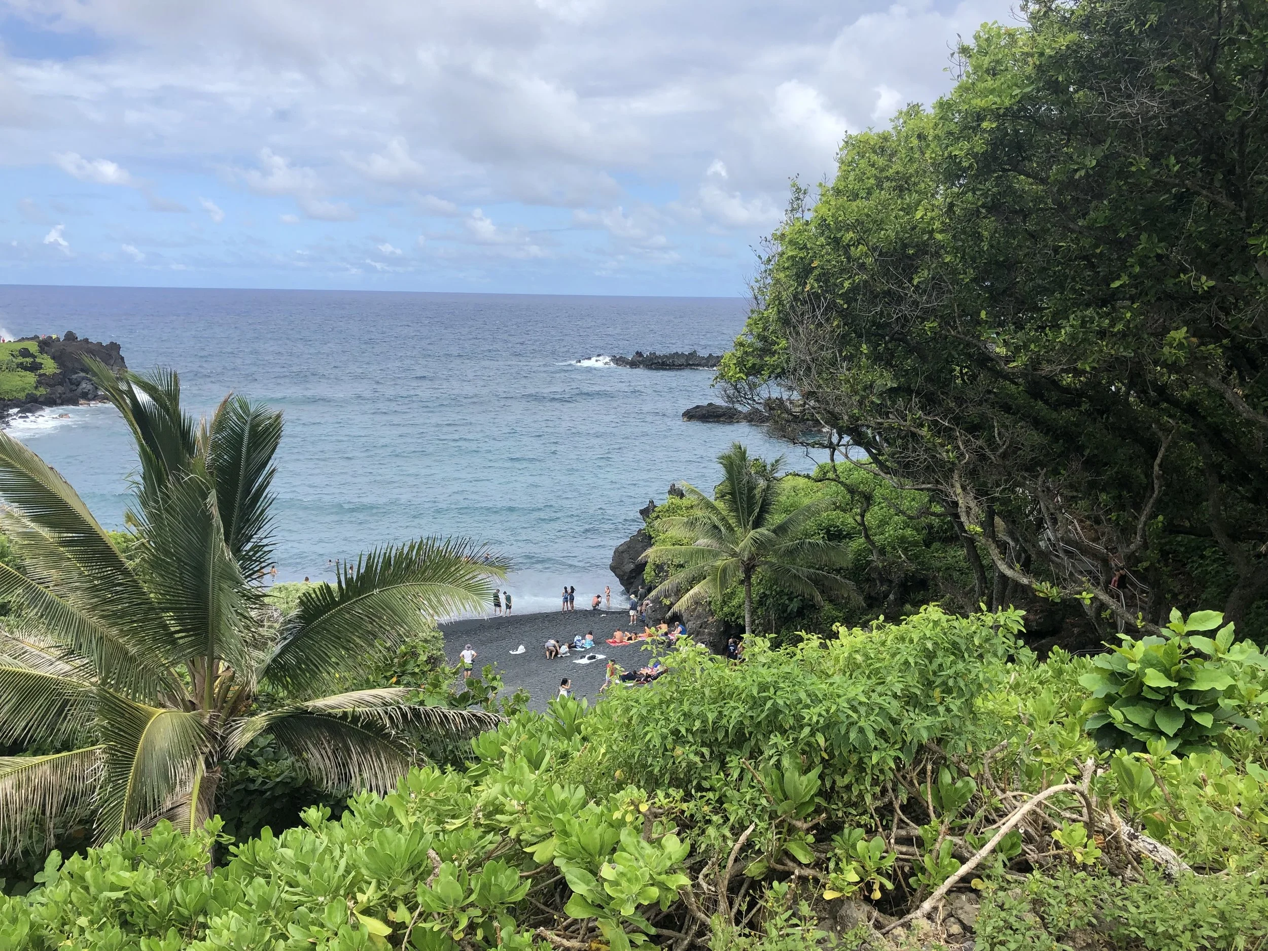 Black sand beach!!! (Crazy, right?) Also, green … everything is green! (We live in Wyoming, green is a luxury!)