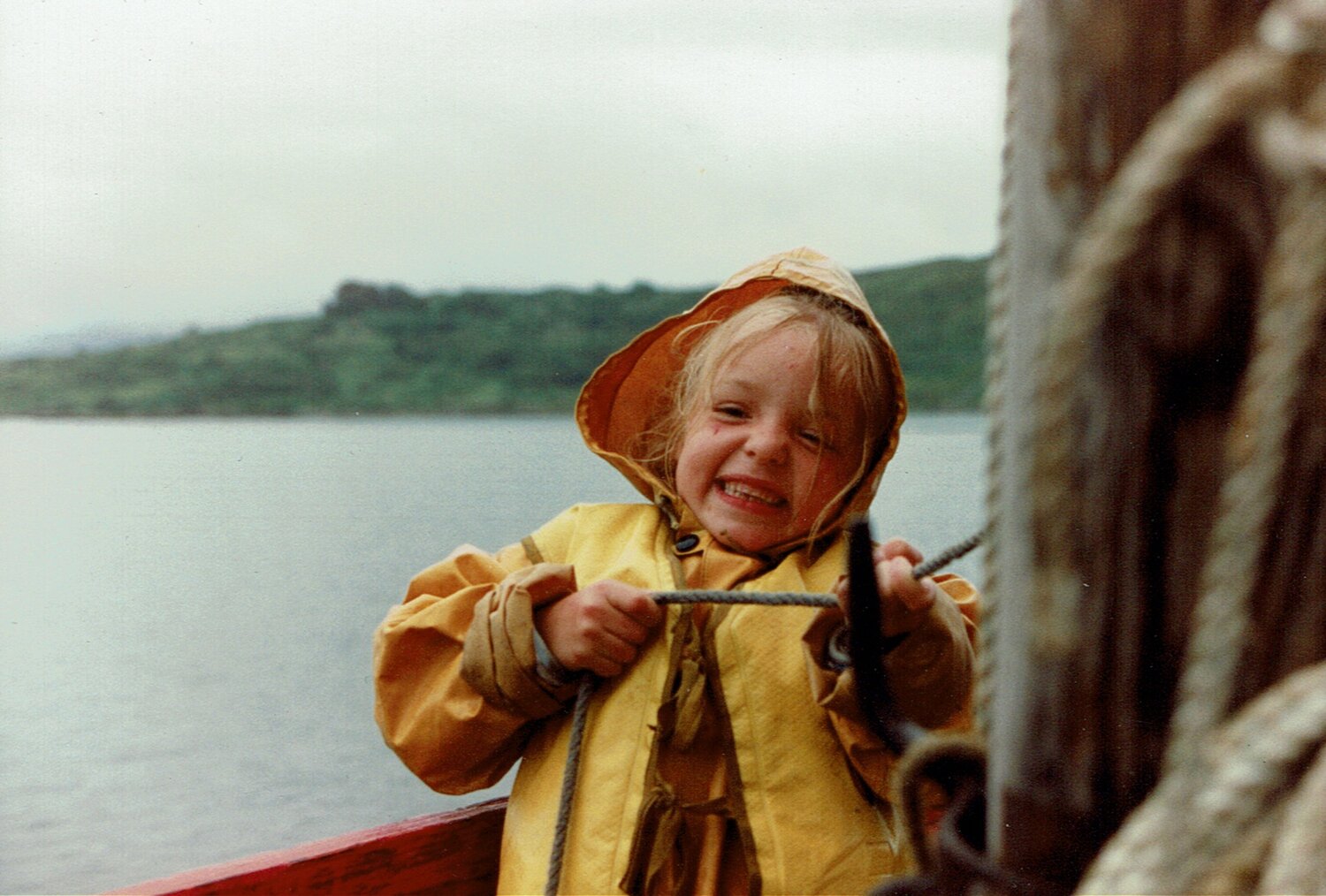 Tiny Sailor MJ in her Oilies off the West coast of Ireland (sometime between the late 1980s and early 1990s)