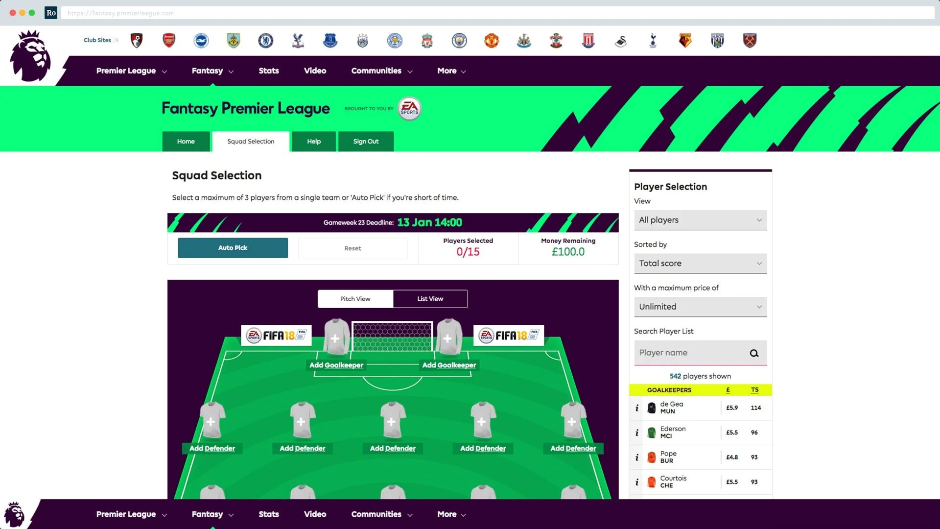 Fantasy Premier League branding using colour and typography