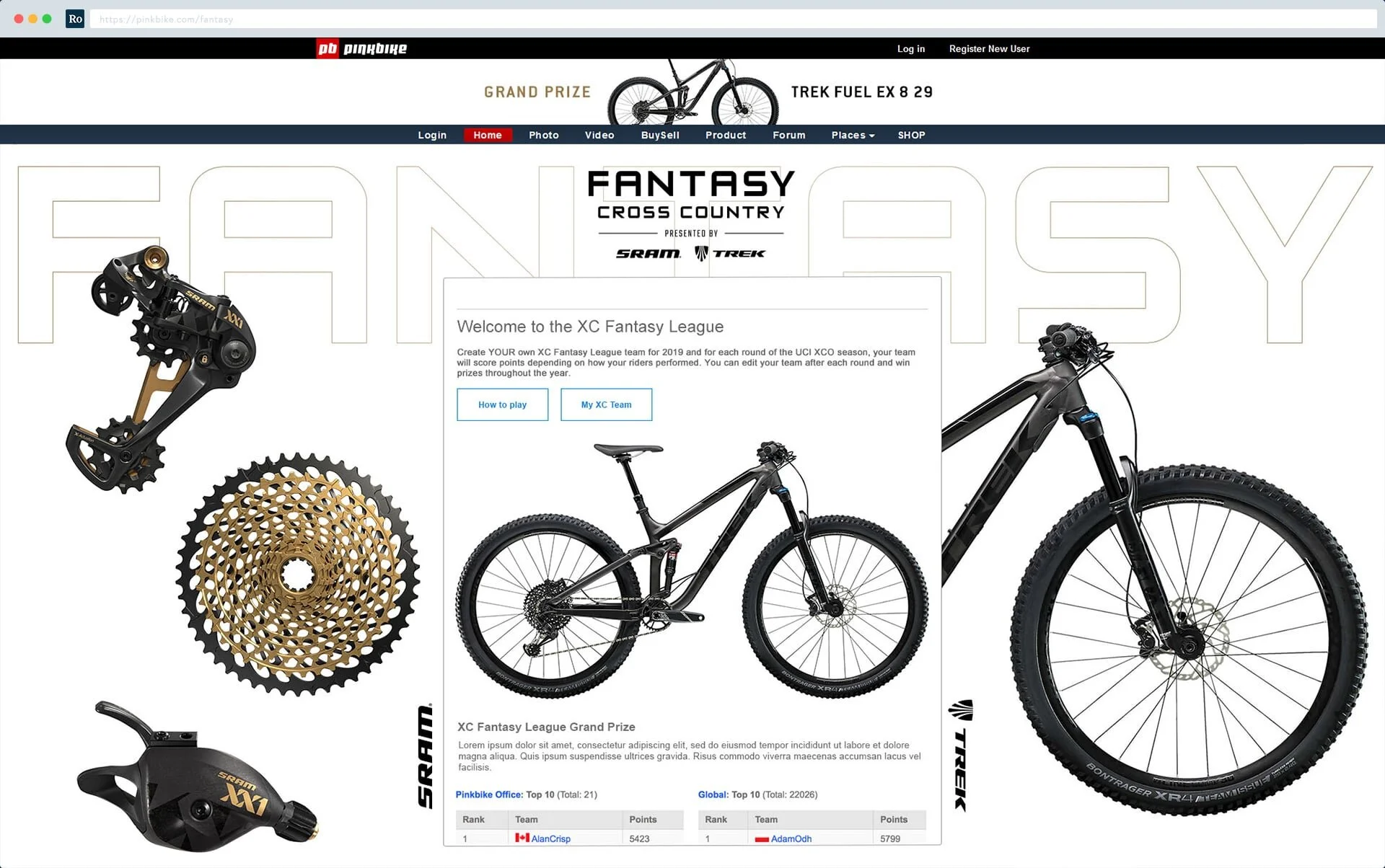 Concept design for the Pinkbike Fantasy cross country contest landing page