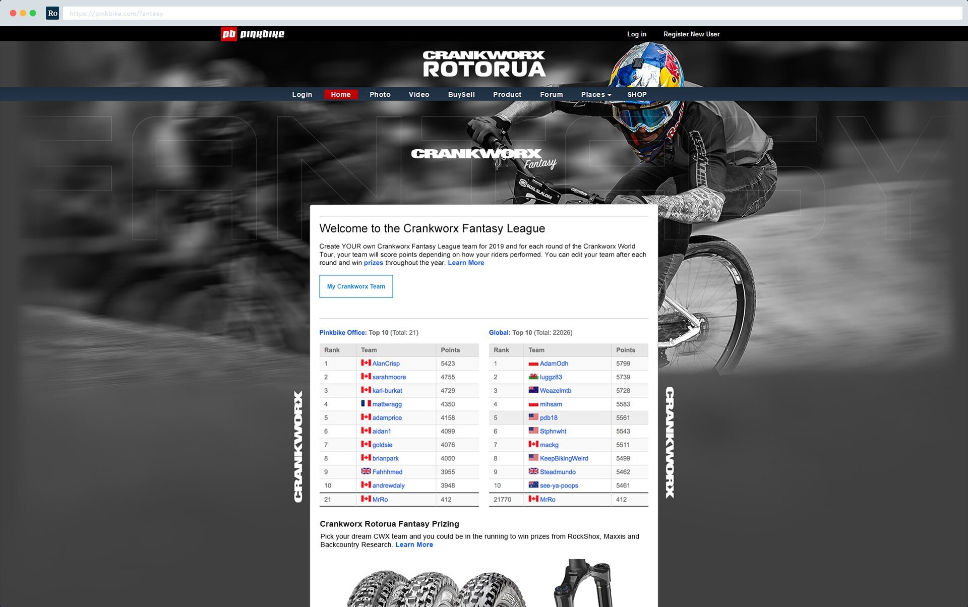 Final landing page design for the Pinkbike Fantasy Crankworx Rotorua league