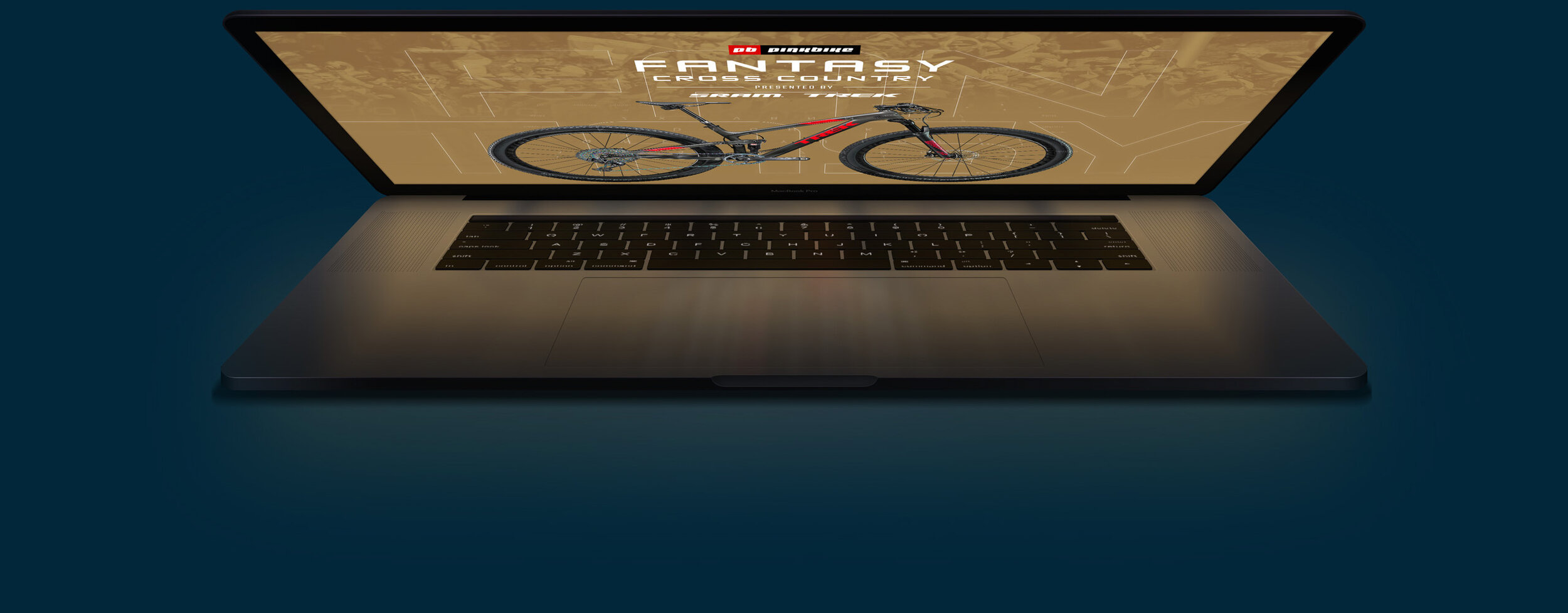 Pinkbike Fantasy cross country contest page shown on a laptop