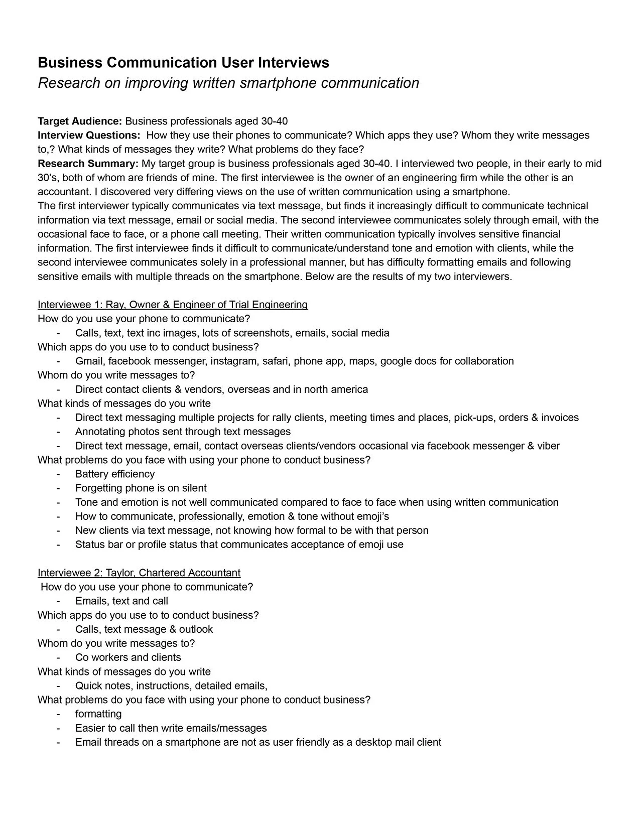 Initial user interviews to inform process