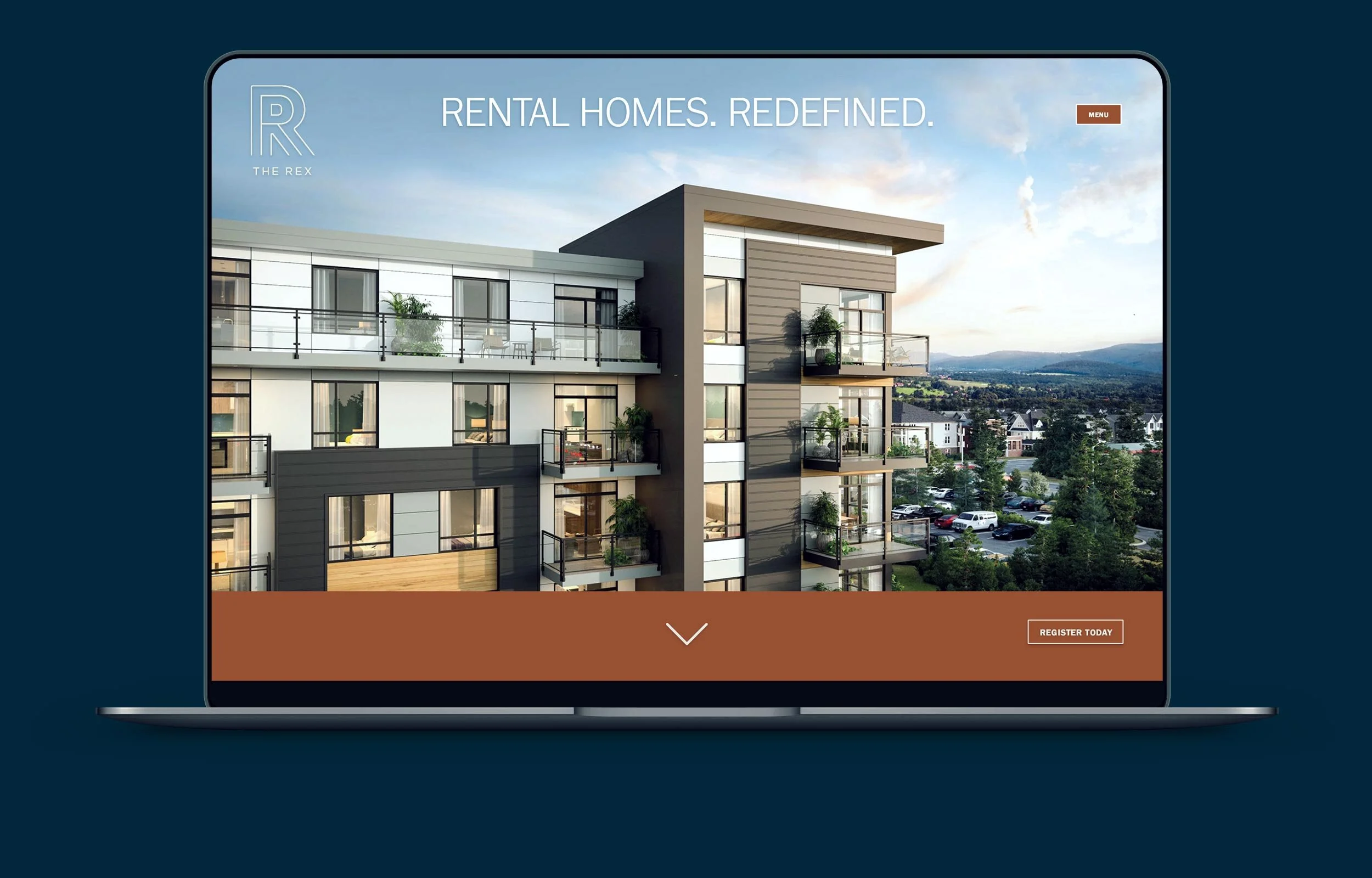 The Rex Living website homepage shown on desktop