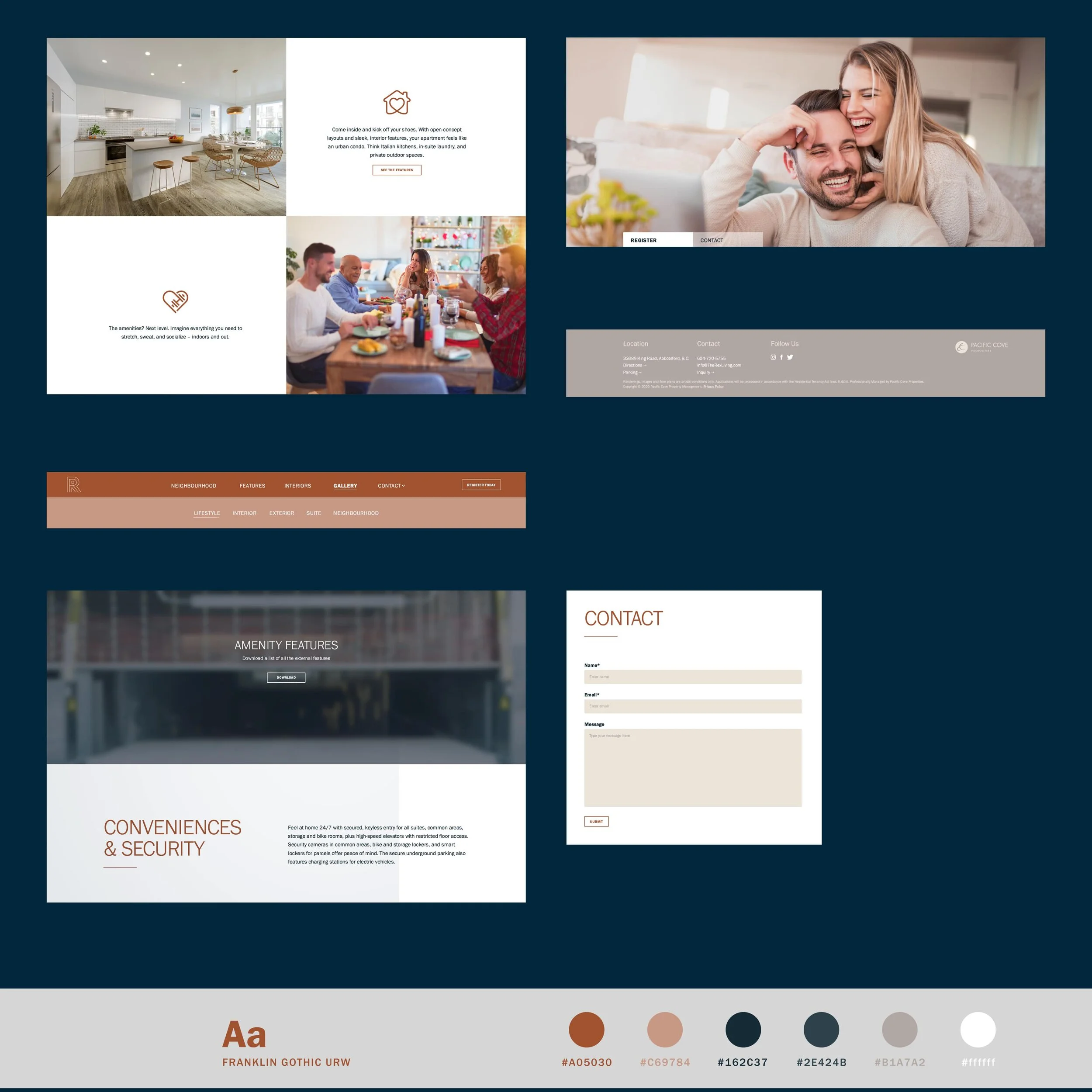 UI element library for The Rex Living website: buttons, forms and navigation