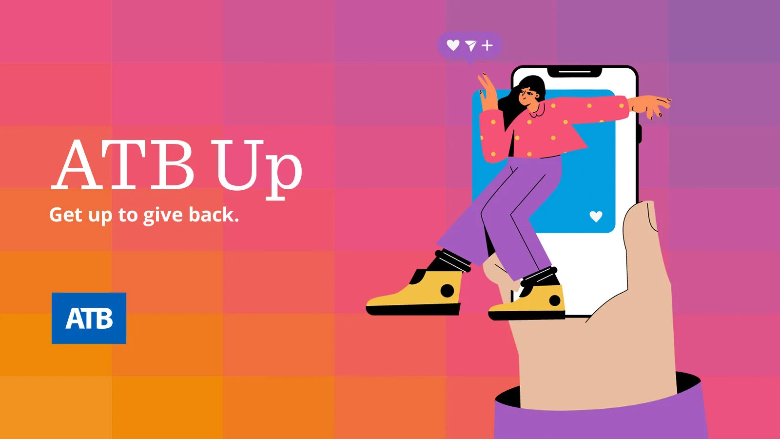 ATB Up campaign hero screen with the Get up to give back headline