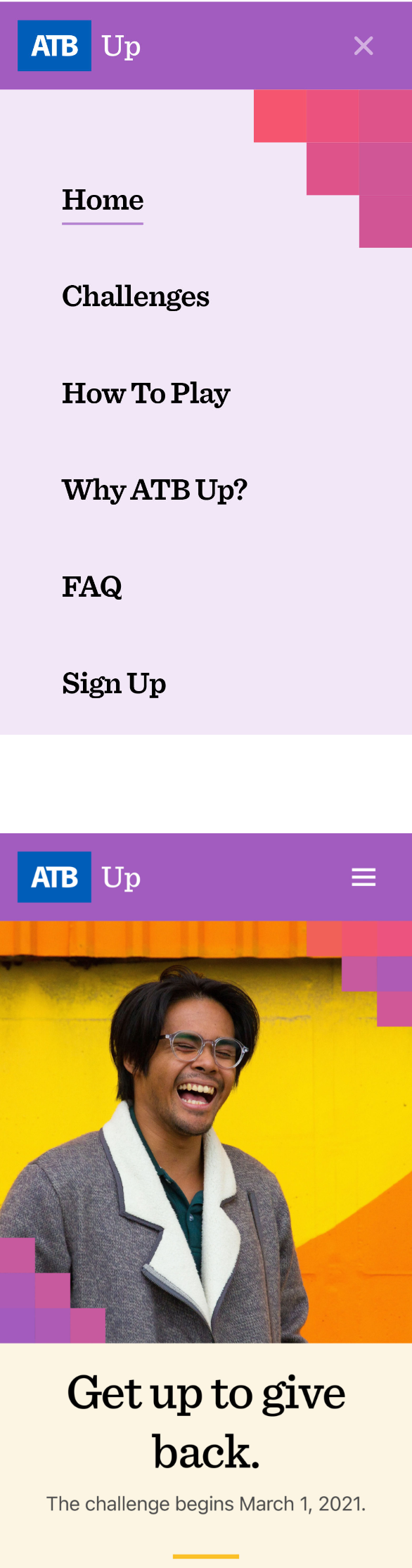 ATB Up campaign mobile website navigation