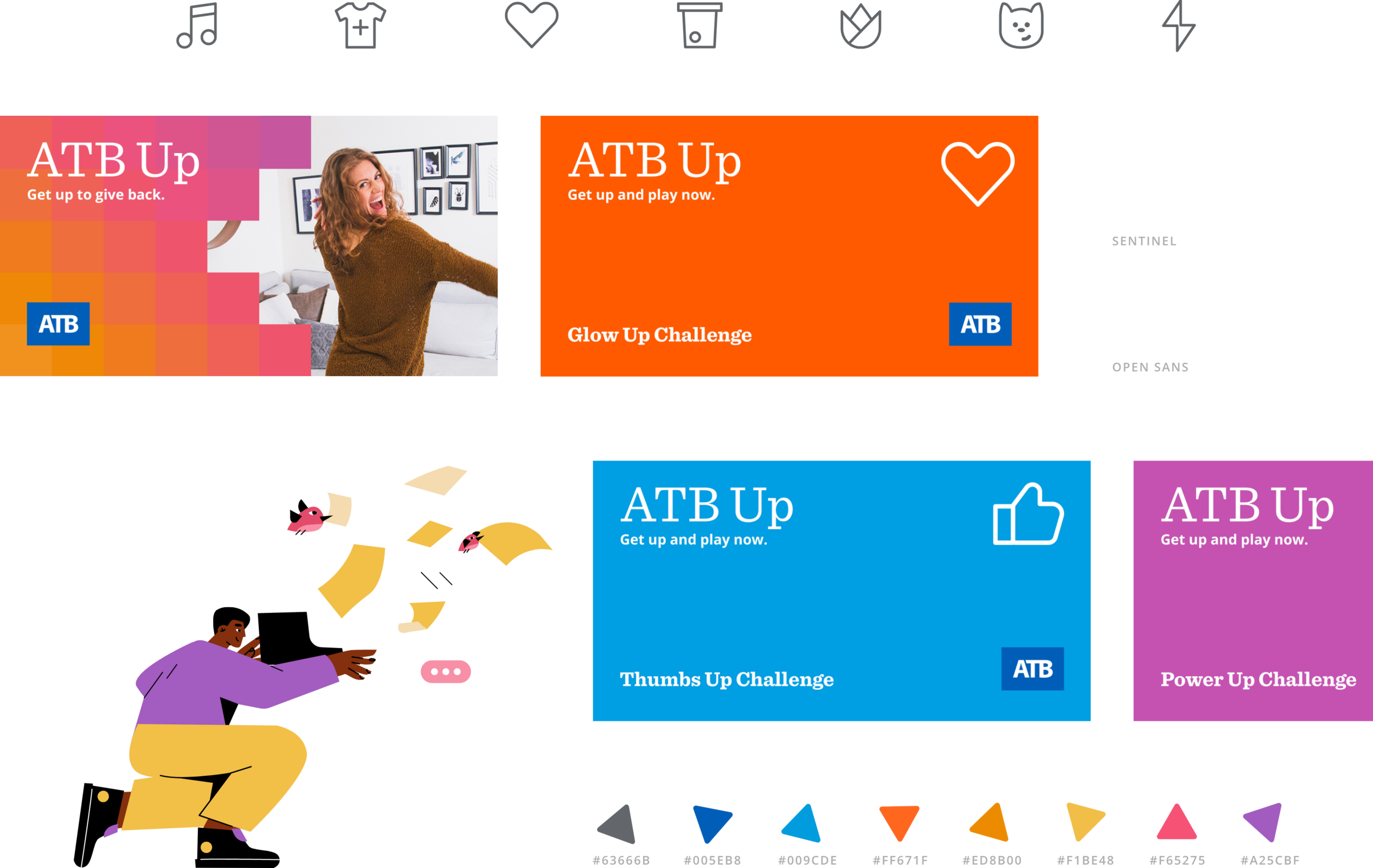 ATB Up style guide showing campaign colour palette and typography