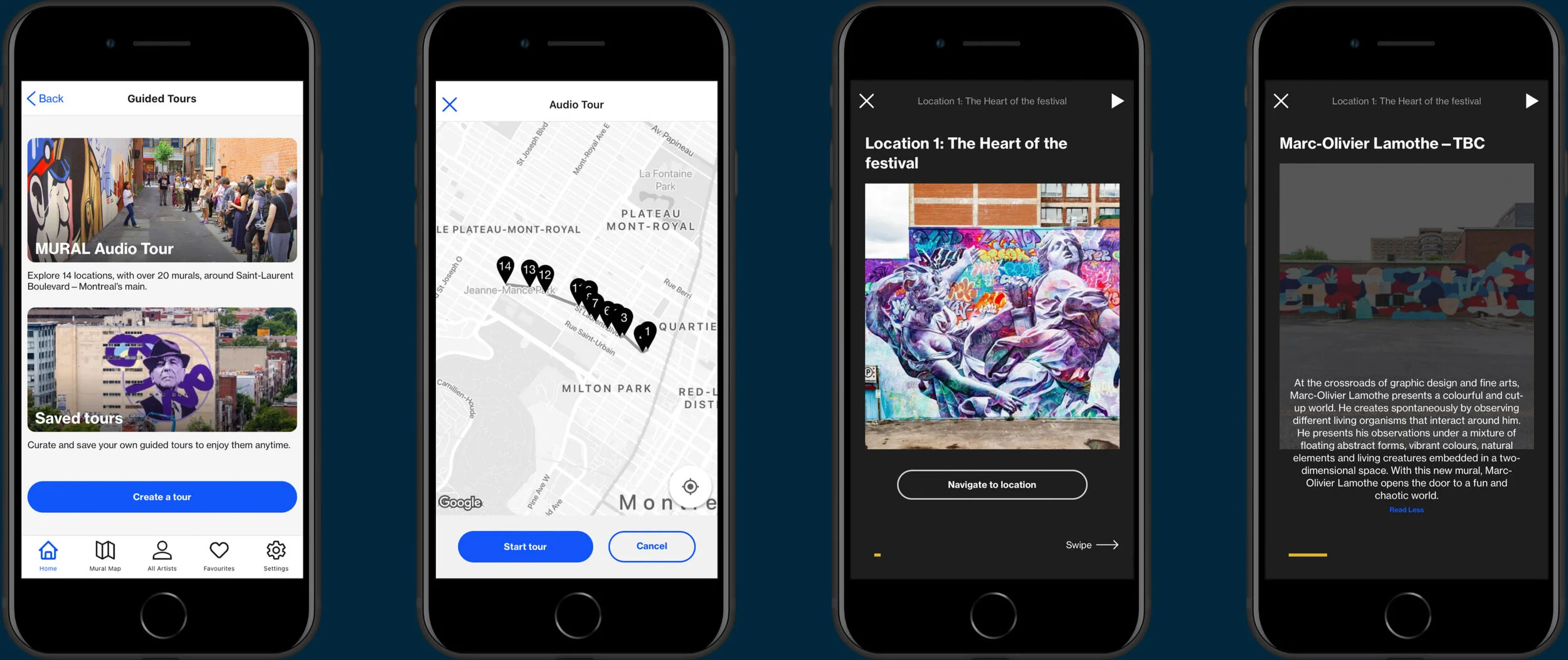 Self guided audio tour and saved mural collections in the MURAL Festival app