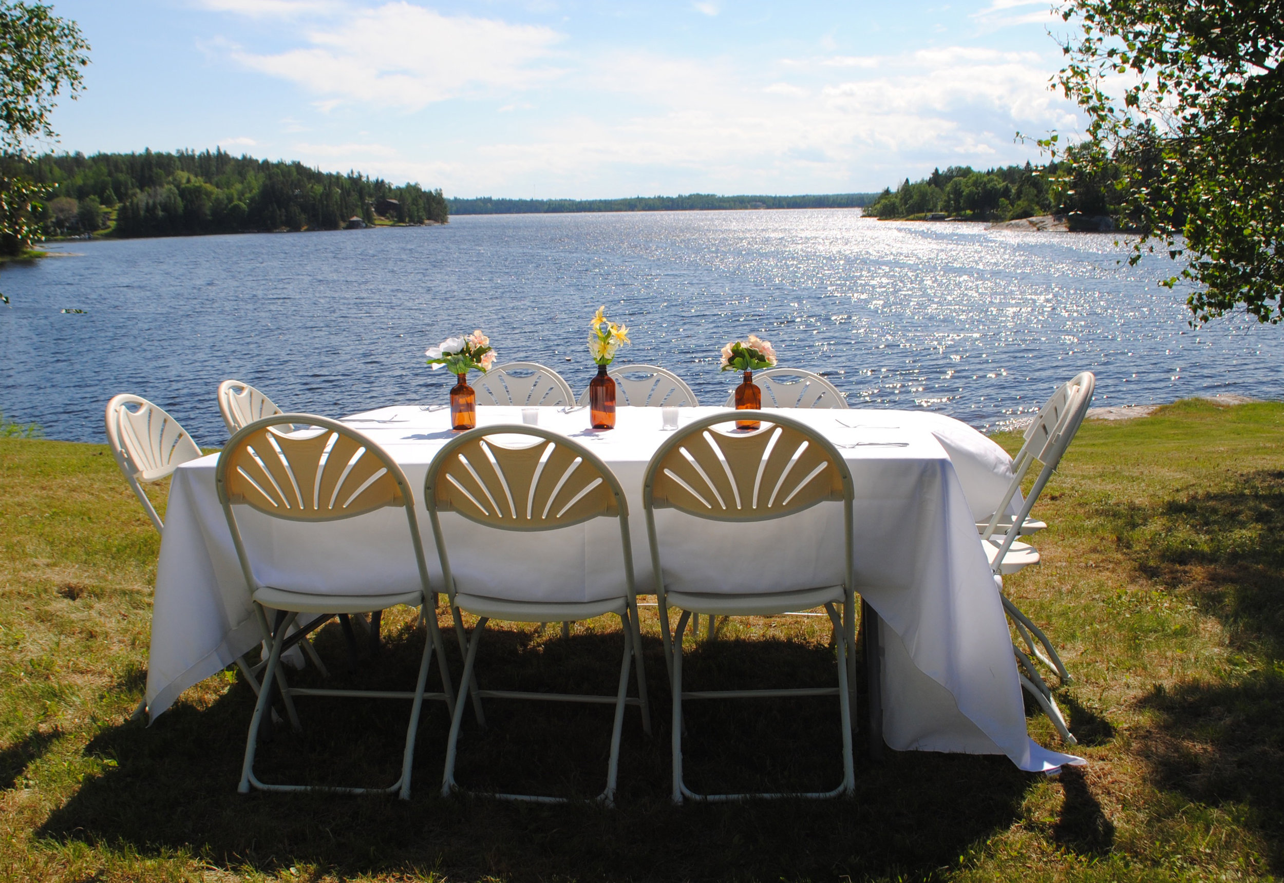 72" Rectangular Table + Ivory Fan Back Chairs