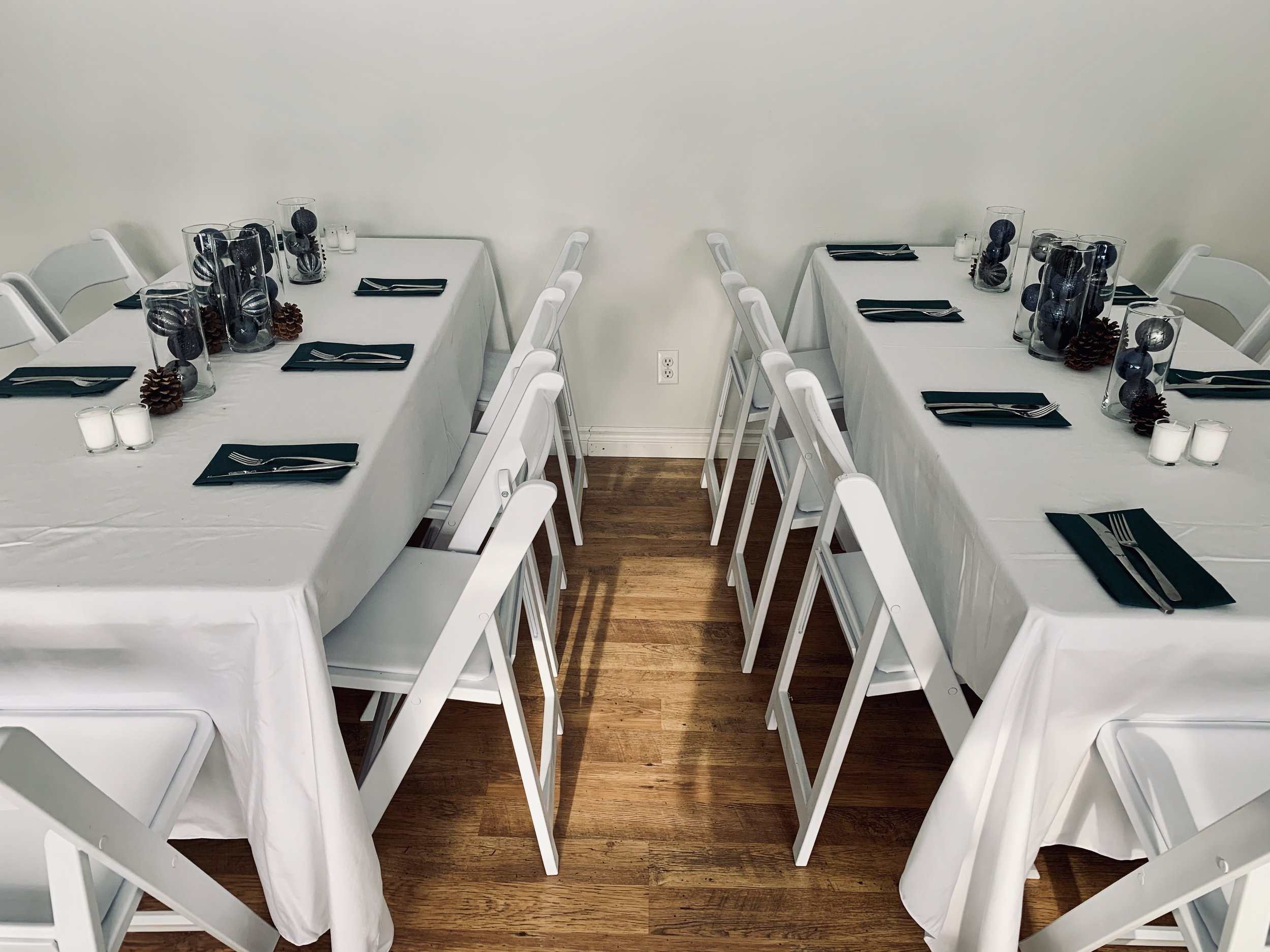 72" Rectangular Table with White Resin Chairs