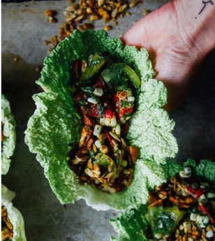 Tacos with Tomato Corn Salsa and Spicy Nut Meat