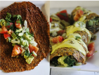 Enchiladas with Salsa, Cheesey Sauce and Nut Meat