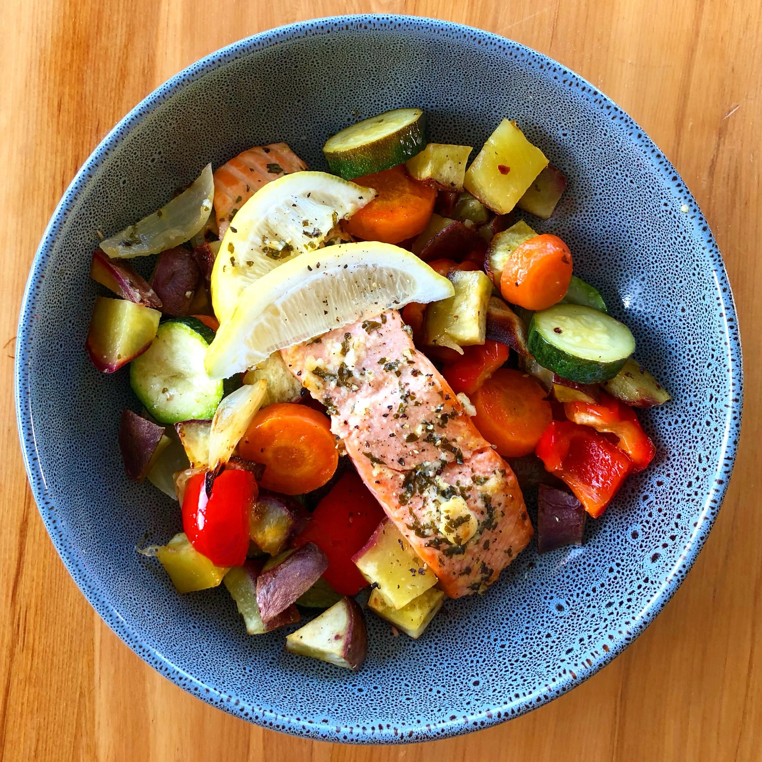 One Tray Salmon and Vege Bake