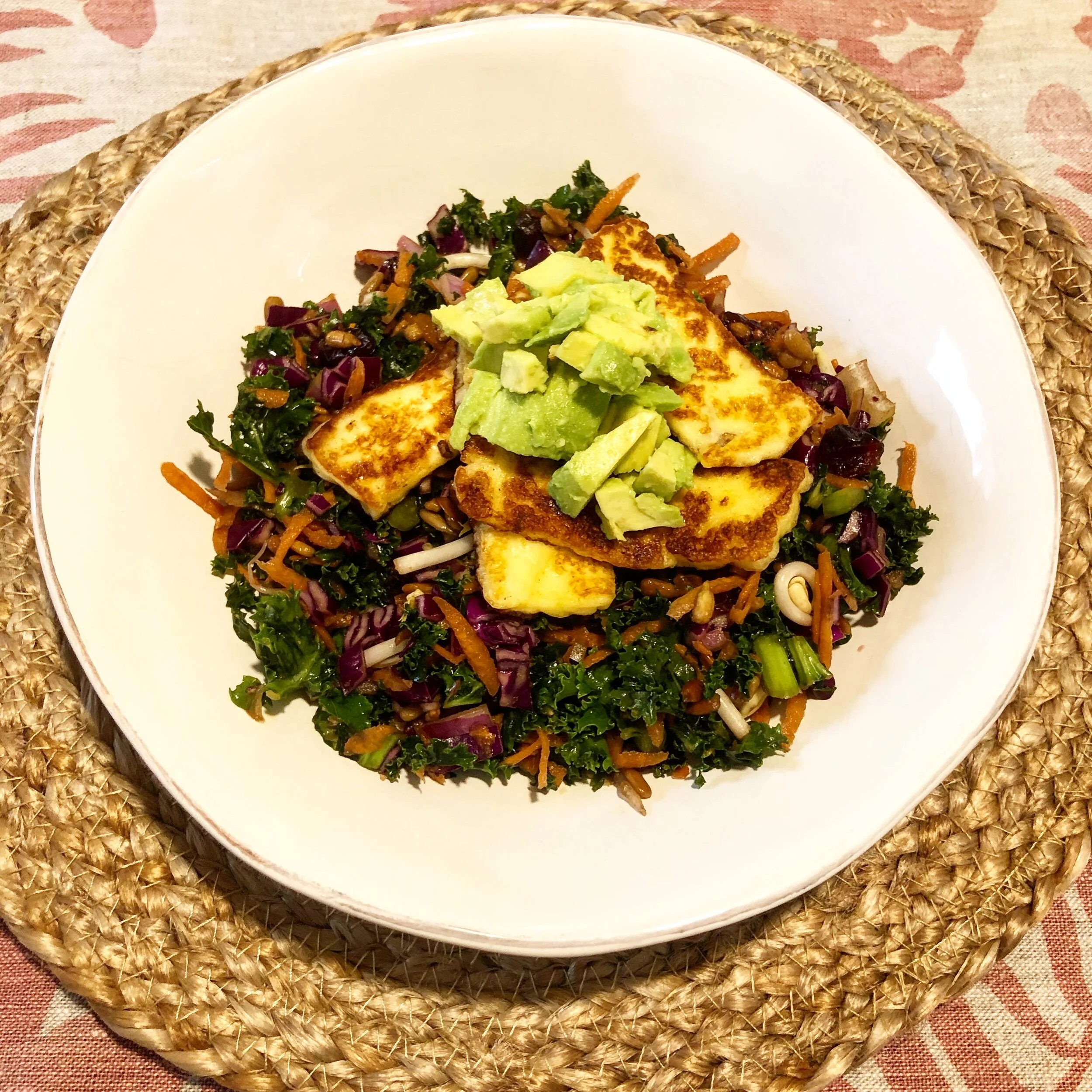 Kale Salad with Avocado and Halloumi