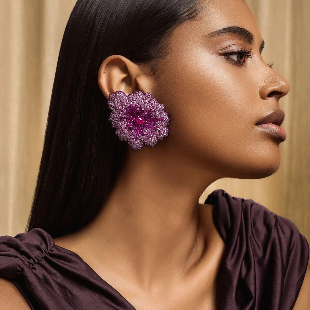 Fleur-de-Sable-18K-Rose-Gold-Titanium-Rubies-Sapphires-Diamonds-Maxi-Earrings-model4.jpg