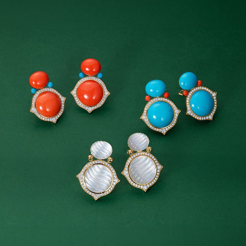 The Nile-18 karat rose gold-diamond-turquoise-coral-rock crystal-earrings.jpg