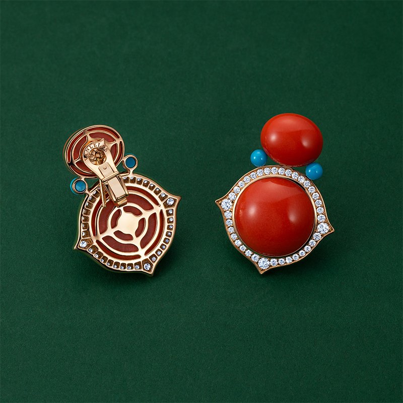 The Nile-18 karat rose gold-diamond-coral-turquoise-earrings-BACK.jpg