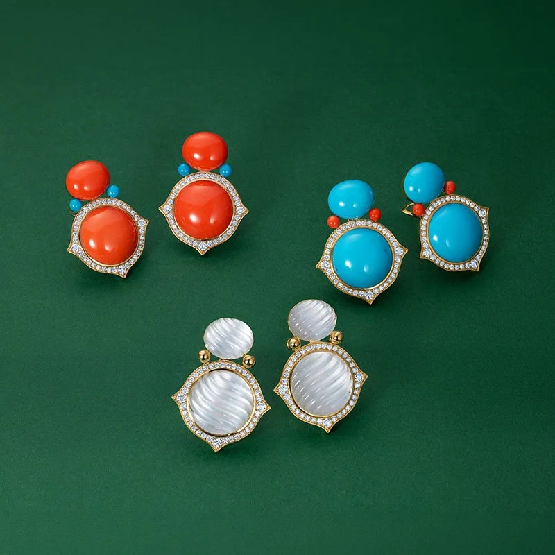 The Nile-18 karat rose gold-diamond-turquoise-coral-rock crystal-earrings.jpg