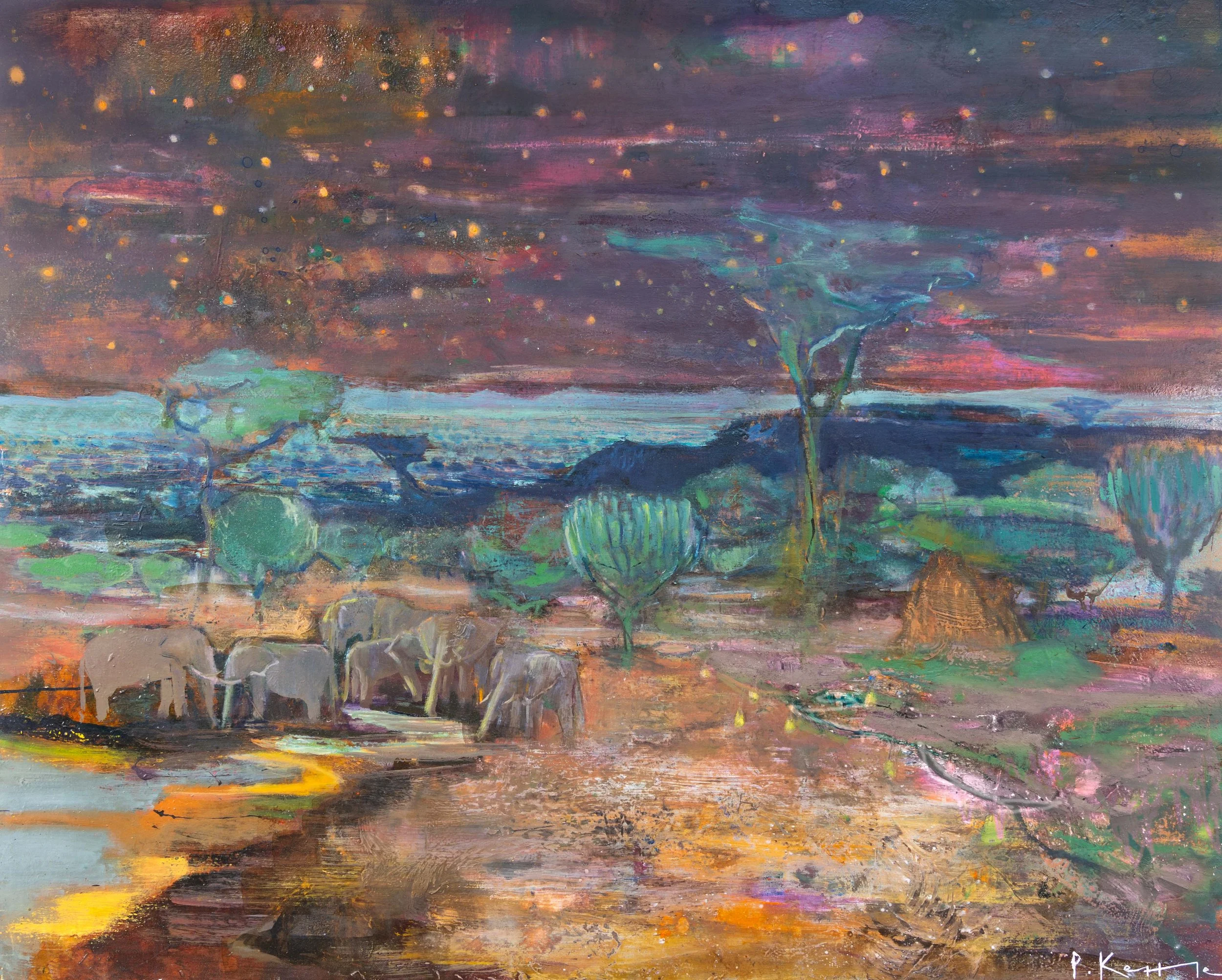 Elephants At The Watering Hole - Amboseli Plains