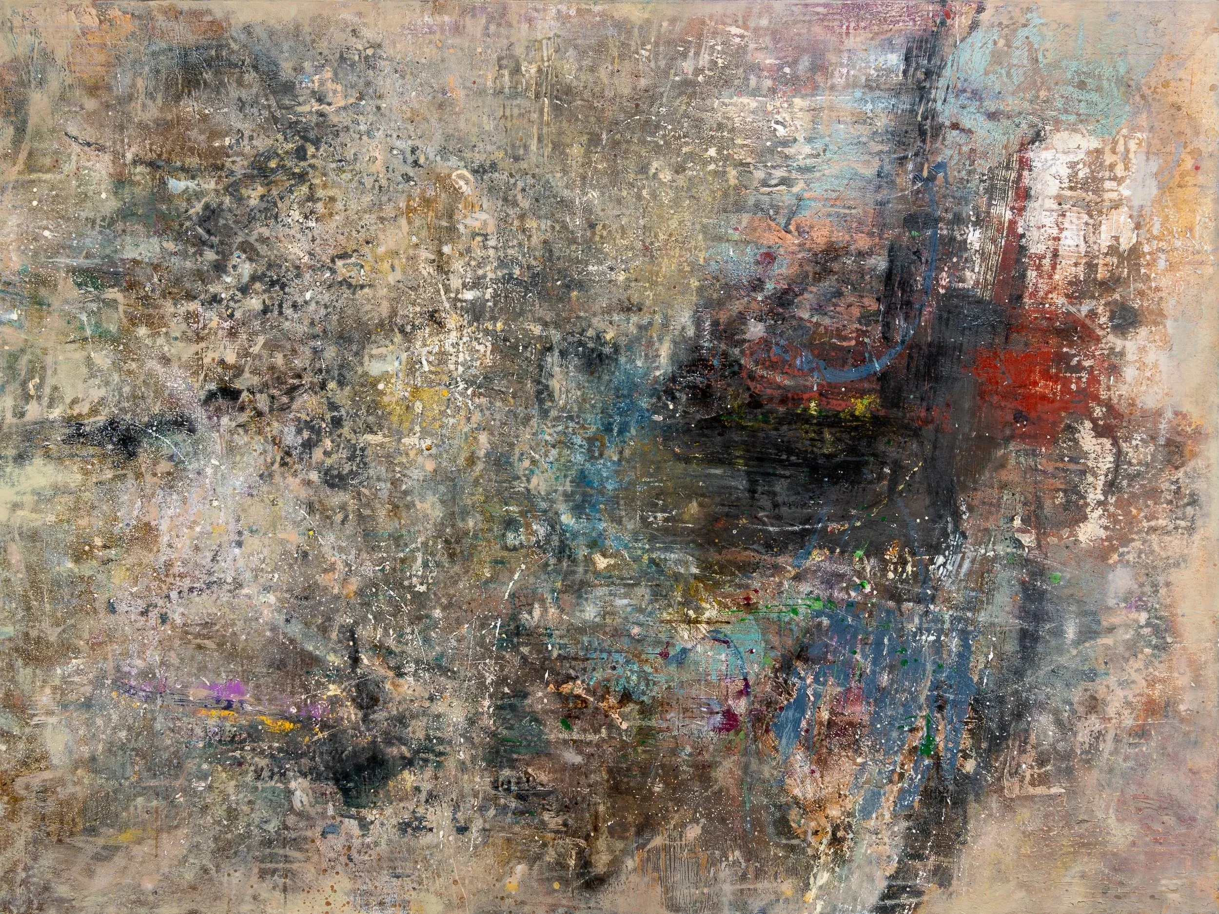 Pacific Rim by Peter Kettle, an abstract oil and mixed media painting inspired by the forests and coastline of Vancouver Island.