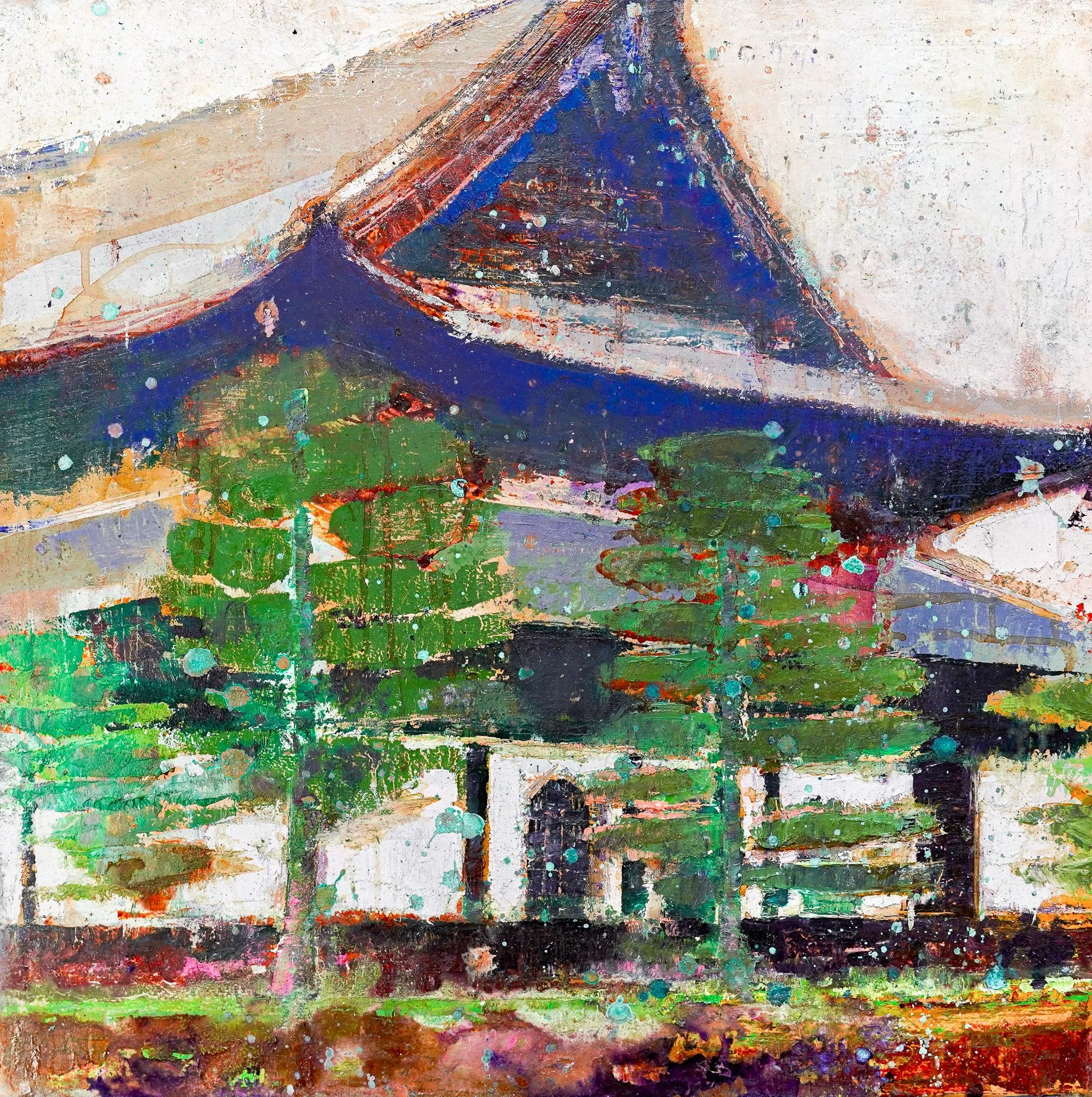 Kennin-ji Temple, Kyoto, contemporary painting by Peter Kettle inspired by the rooflines, gardens and historic Zen architecture of Kennin-ji in Kyoto, Japan.