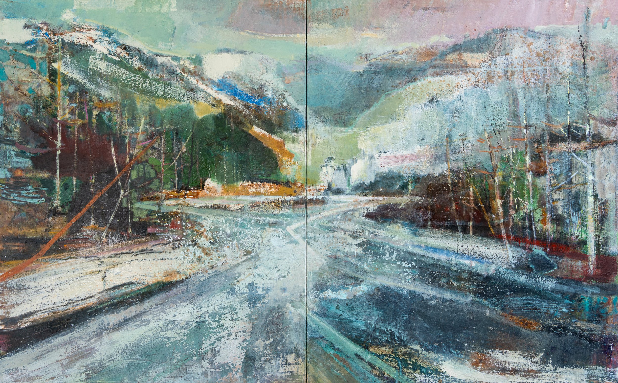 Valley In The Morning Light, original landscape painting by Peter Kettle inspired by Kamikochi in the Japanese Alps, Japan.