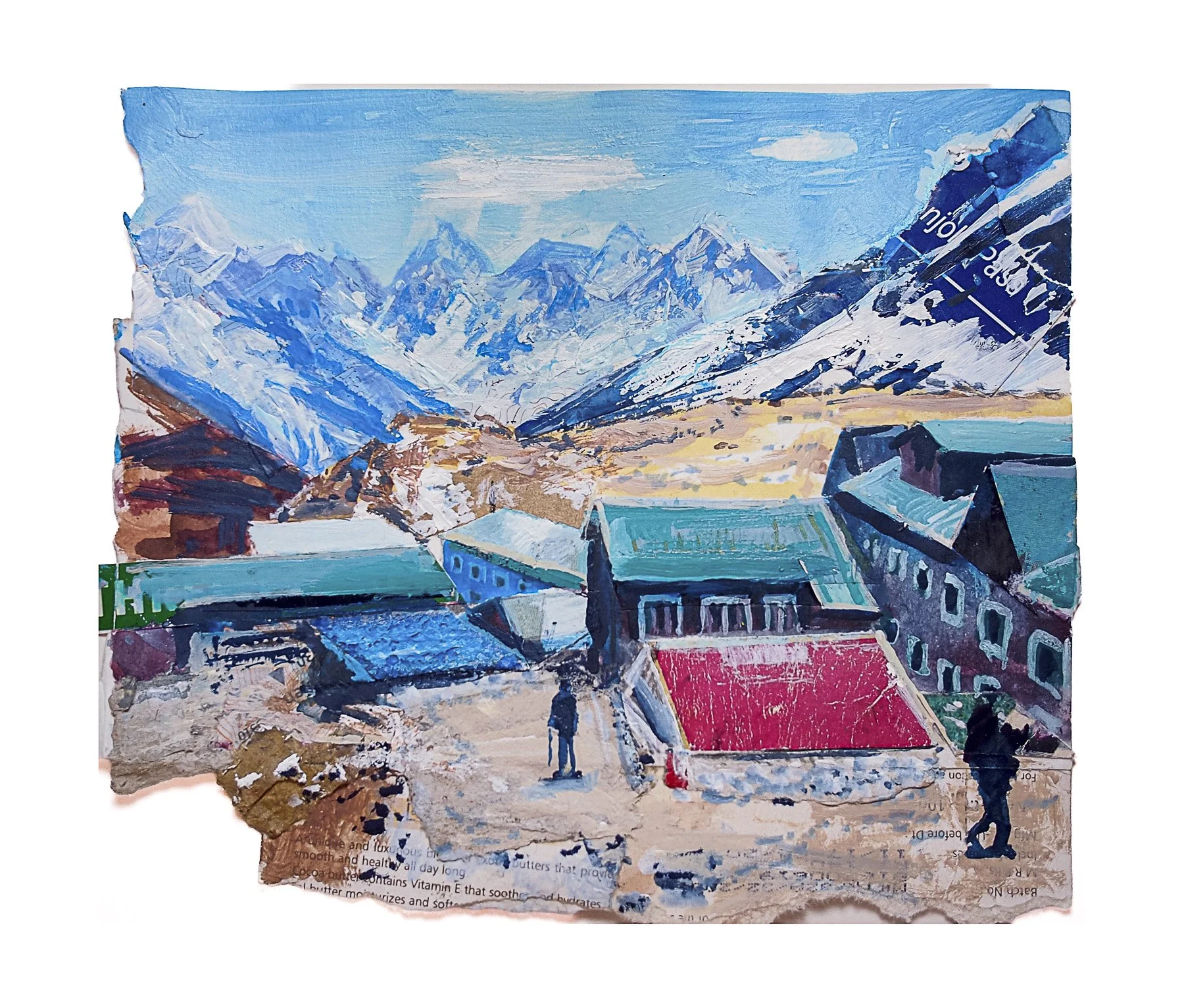 Mixed-media collage of Dughla Rest Point on the Everest Base Camp trail by Peter Kettle