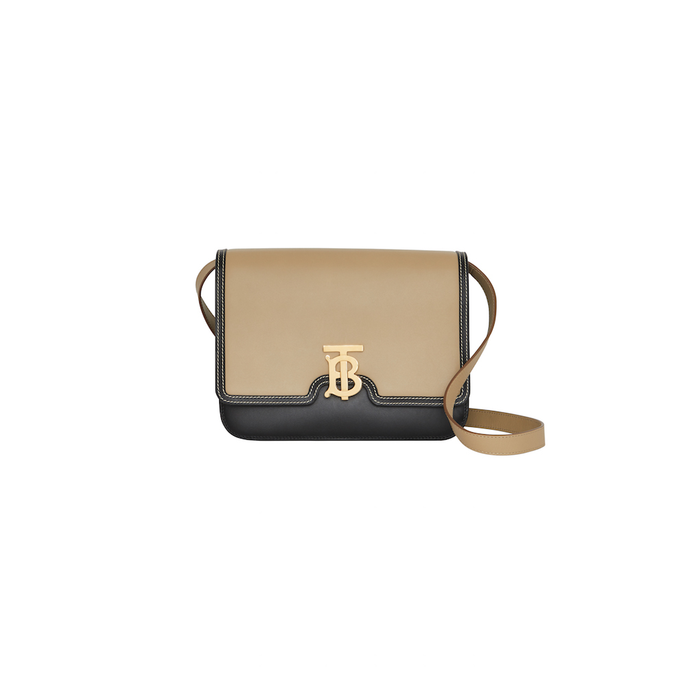 BURBERRY Light Brown Small Grainy Leather TB Bag | COCOON