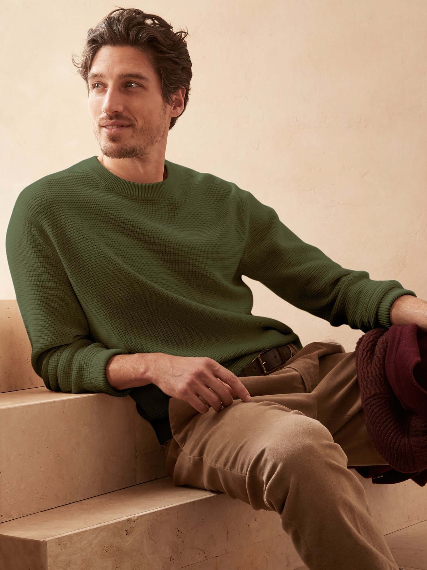 Organic Cotton Waffle-Knit Sweater Color CAMO GREEN.jpeg