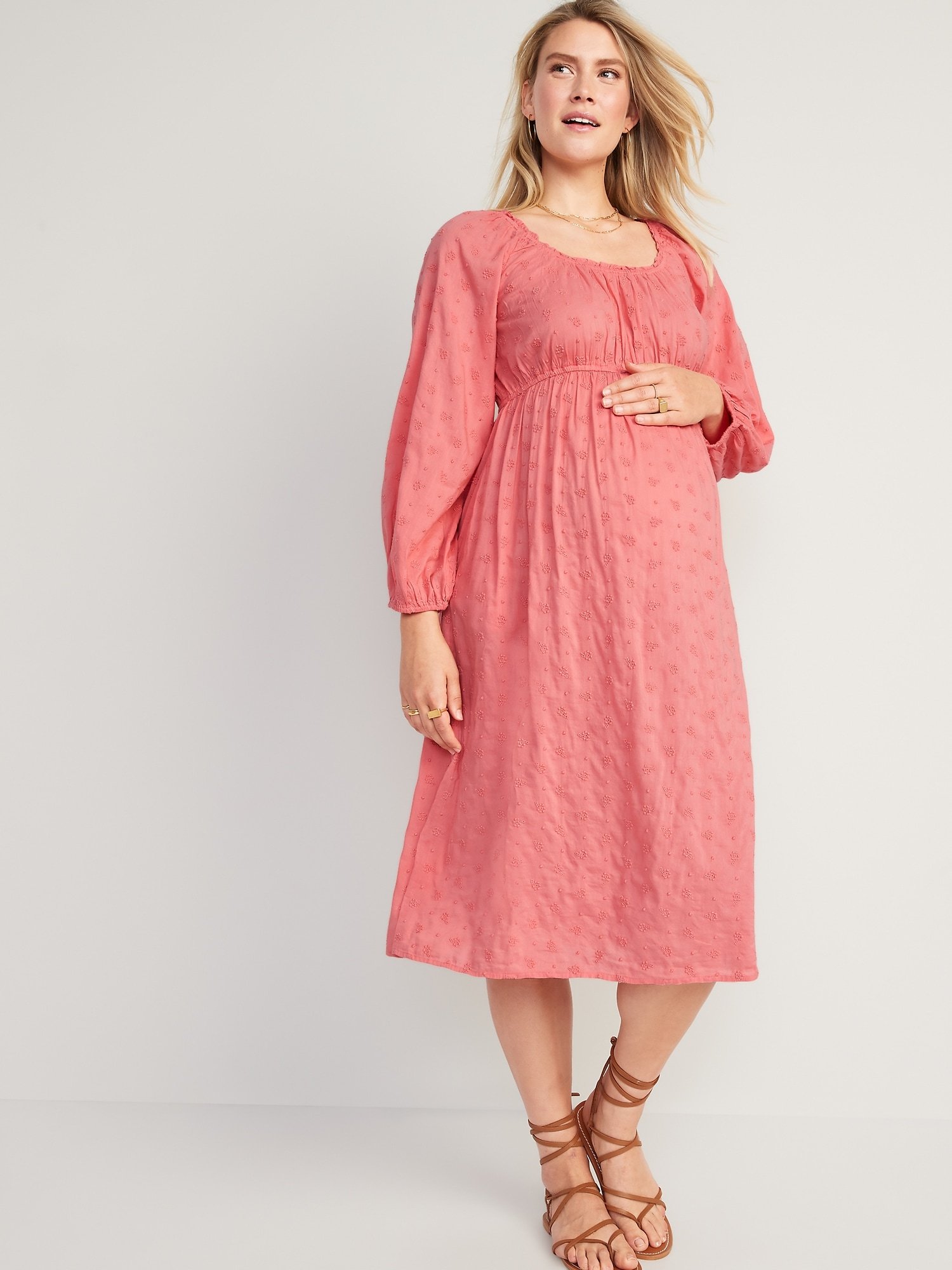 Maternity Waist-Defined Blouson-Sleeve Midi Dress_CohoSalmon_4650.jpeg