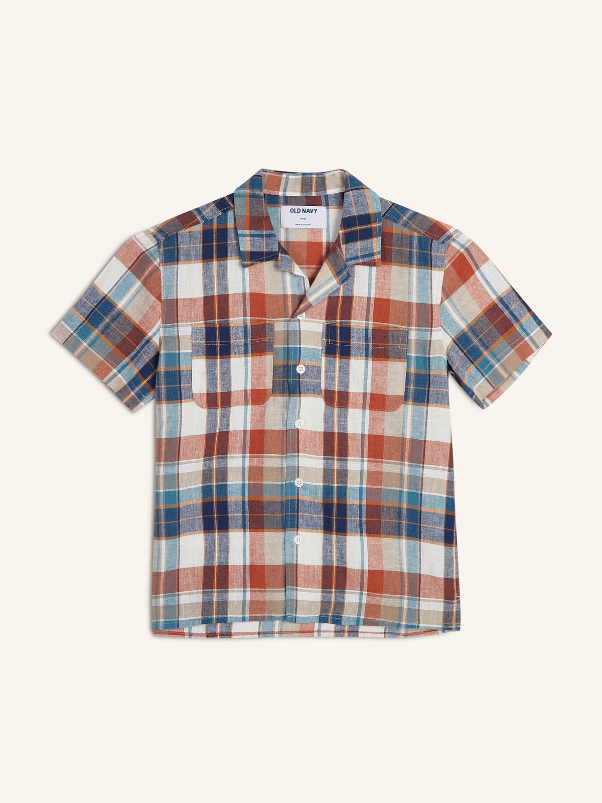 Short-Sleeve Matching Plaid Linen-Blend Shirt for Boys_OrangeMadras_1250.jpeg