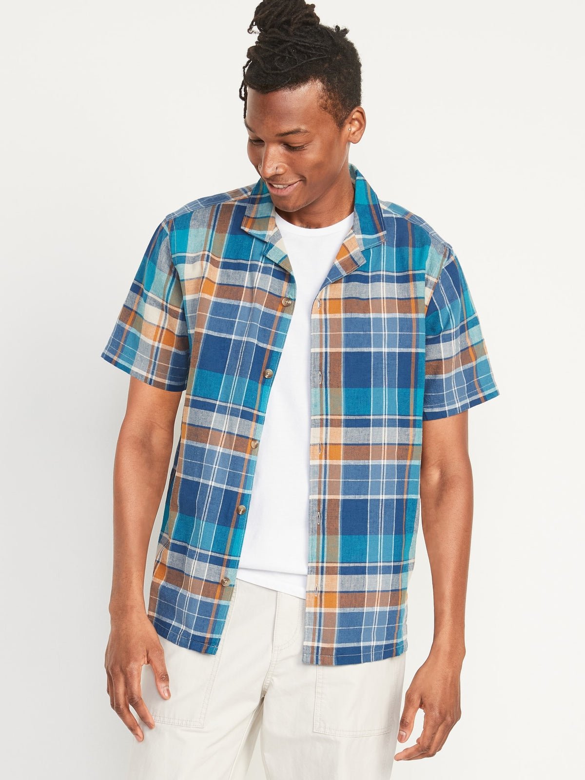 Matching Plaid Linen-Blend Short-Sleeve Camp Shirt for Men_BluePlaid_1950.jpeg