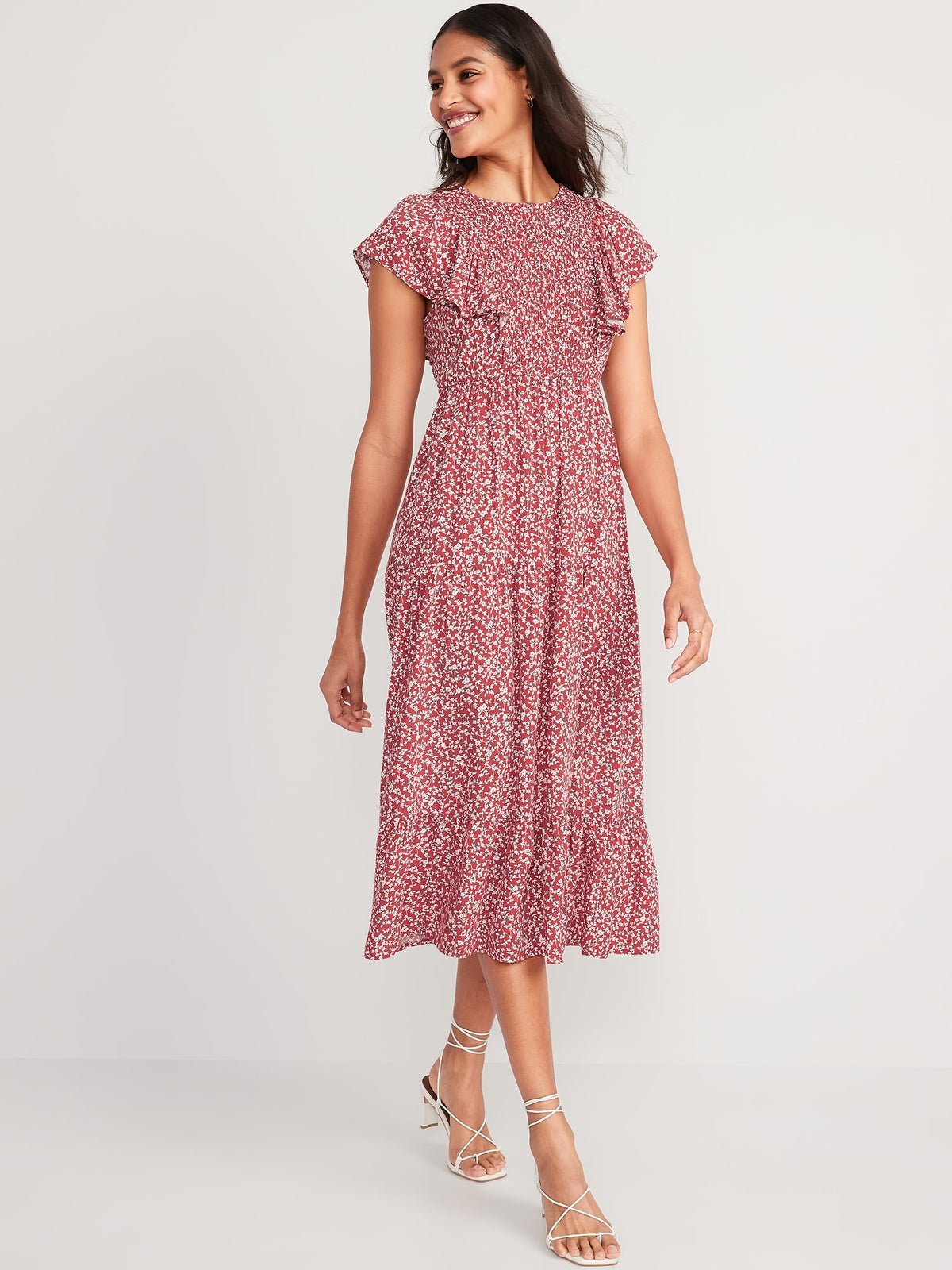 Fit _ Flare Flutter-Sleeve Tiered Smocked Midi Dress for Women_RedFloral_3450.jpeg