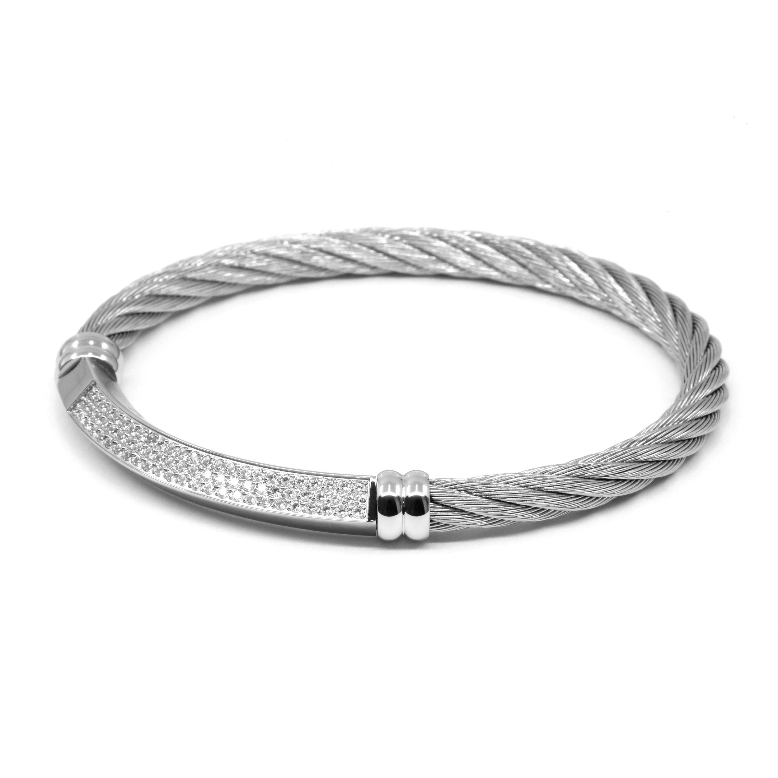 Better Half Bangle - Stainless Steel Decor, CZ stones, Stainless Steel Cable.jpg
