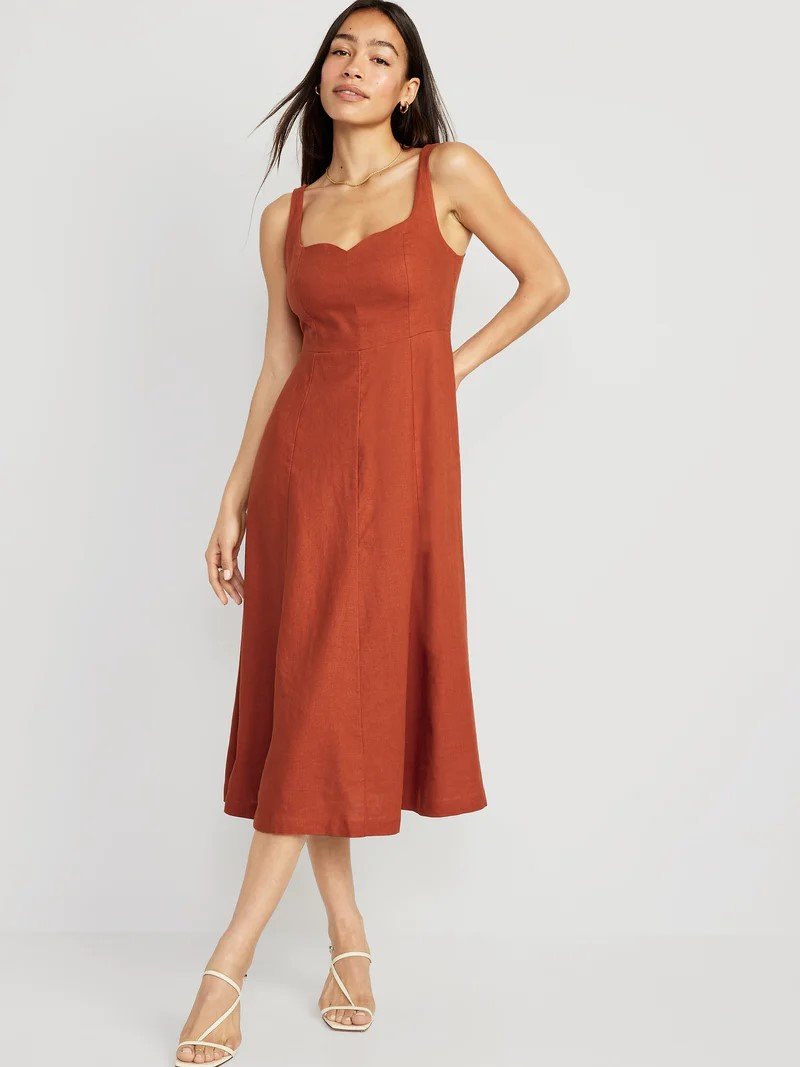 Fit _ Flare Sleeveless Linen-Blend Midi Dress for Women_₱2,450.jpeg