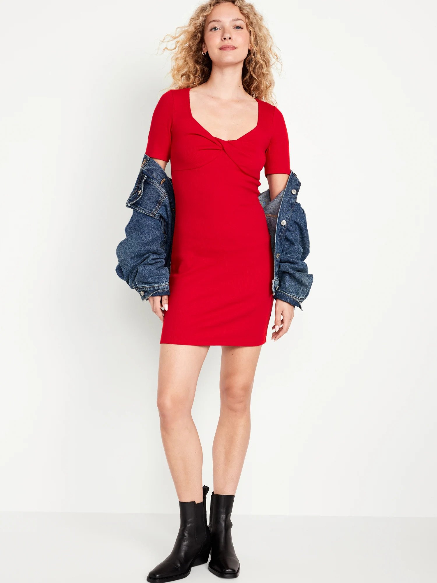    Twist-Front Rib-Knit Mini Dress for Women, P2,650   