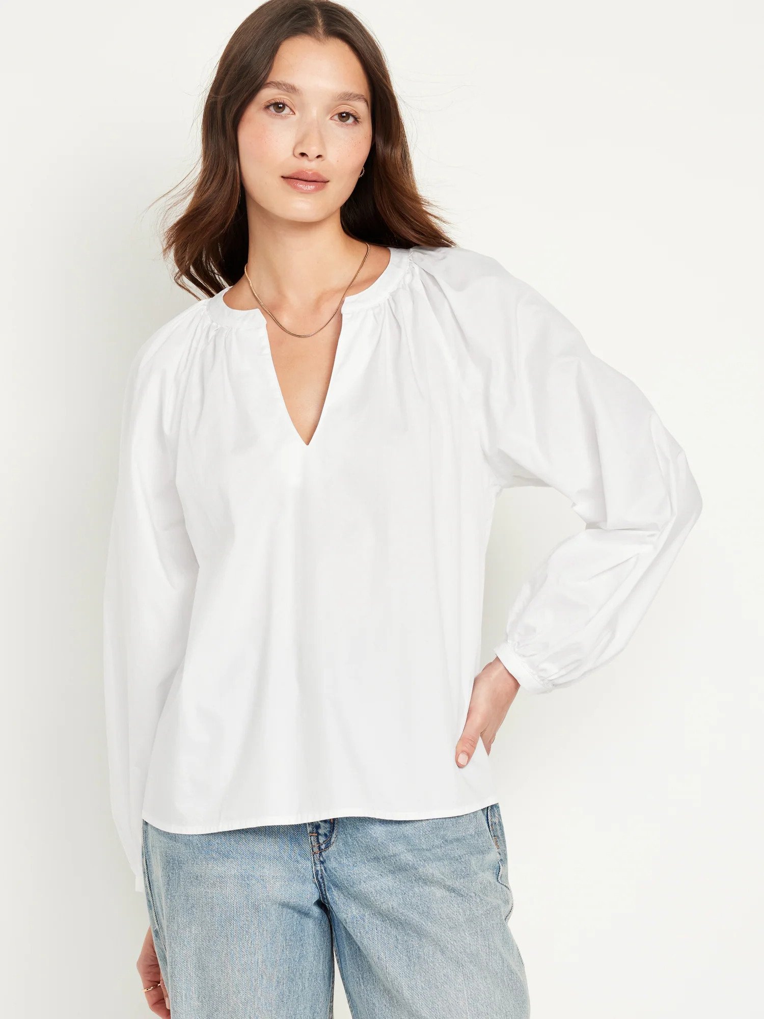 Long-Sleeve Split-Neck Top for Women