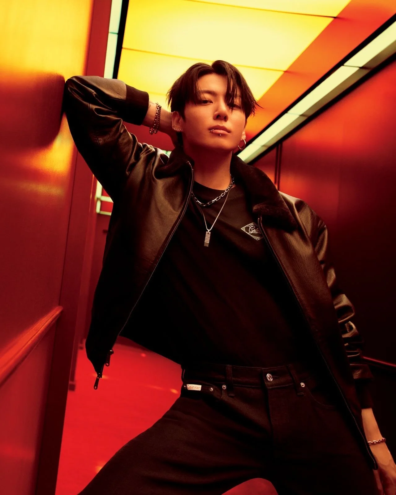 @mnijungkook slips into leather. 

Warm up for the night in the Calvin Klein cotton tee and tapered jean. The shearling-trimmed leather jacket makes the look.

Shop Calvin Klein 🛍️ 
- ssilife.com.ph/calvin-klein
- Central Square, Greenbelt 5, Rockwe