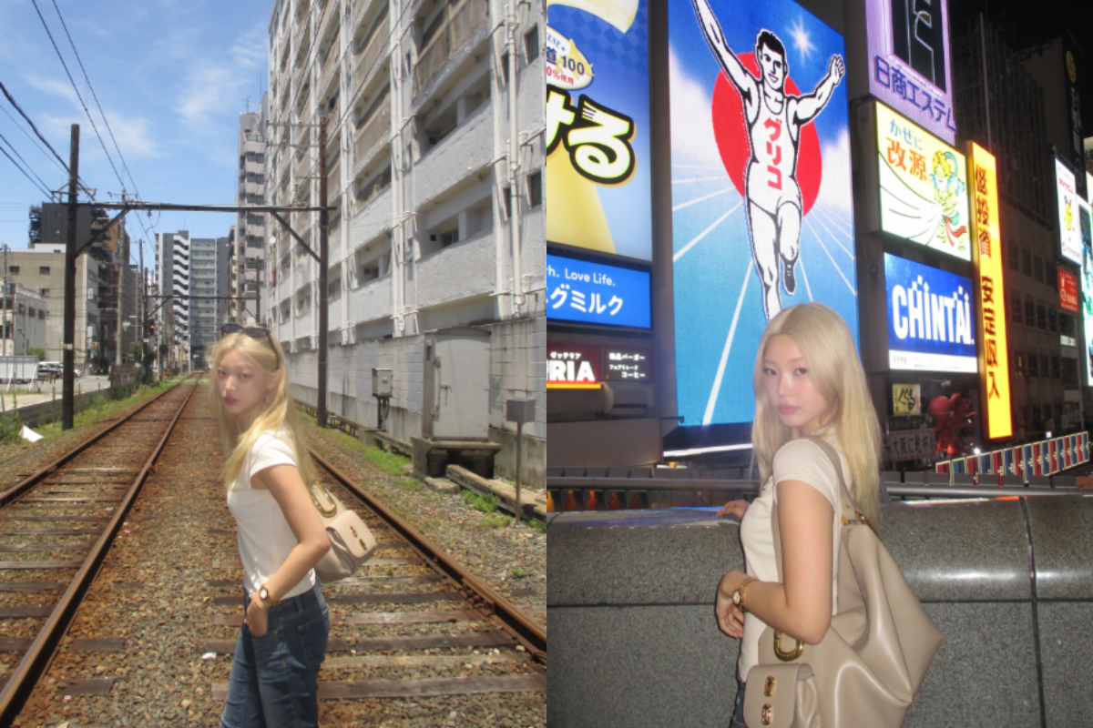 Yoonchae from KATSEYE in Marc Jacobs Scene Large Shoulder Bag