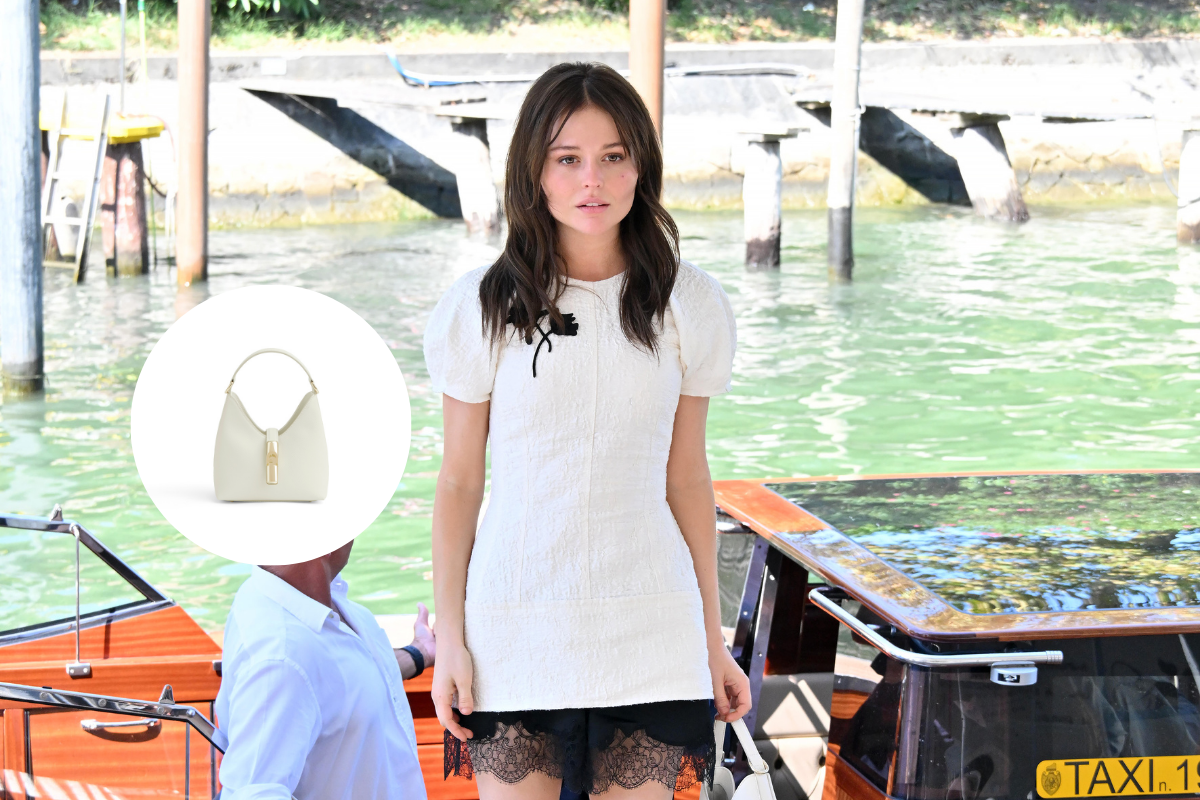 Emily Alyn Lind Wears The Furla Iride Mini Hobo Bag at The Venice Film Festival