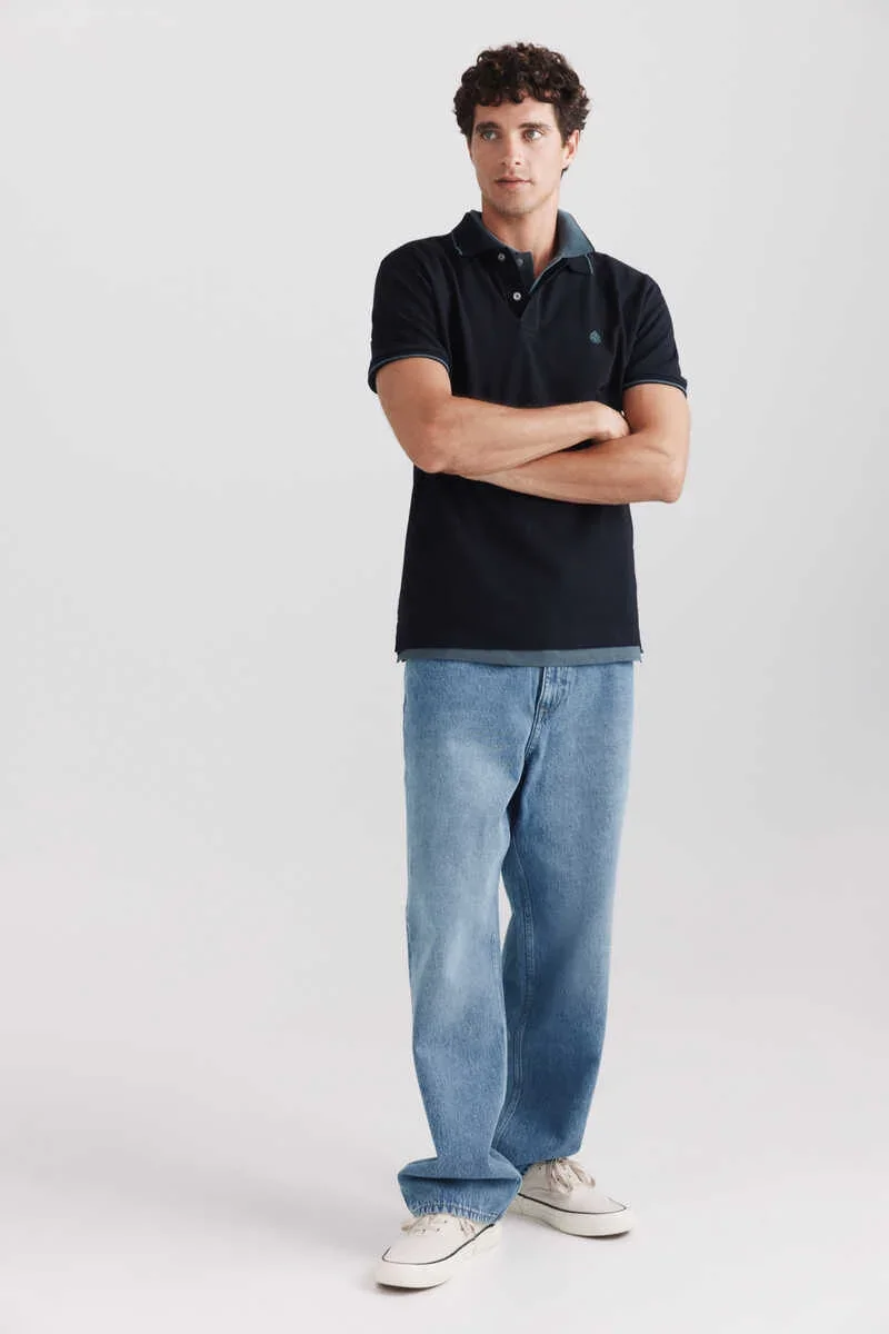 Slim fit piqué polo shirt with contrasting details - navy 2.webp
