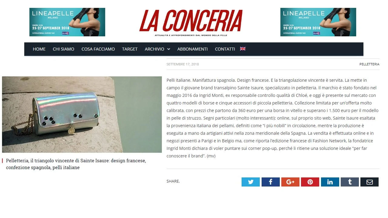 Septembre 2018 : La Conceria - Le triangle gagnant de Sainte Isaure : design français, cuirs italiens et confection espagnole