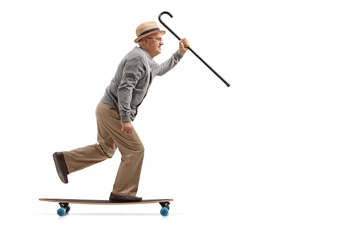 Older man staying steady on his feet with walking stick