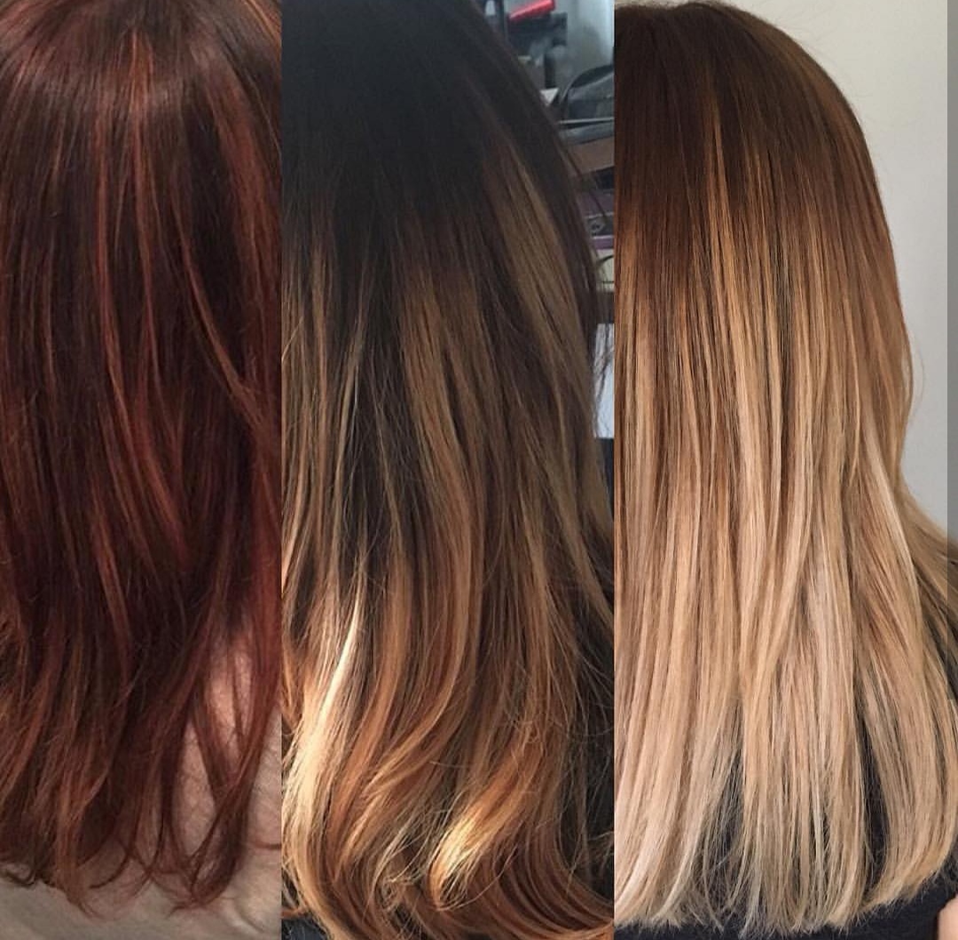 stages of balayage in box dyed hair