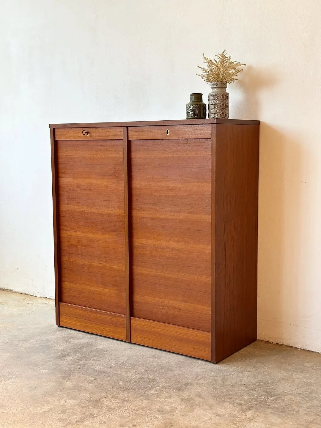 Danish Filing Cabinet with Tambour Doors