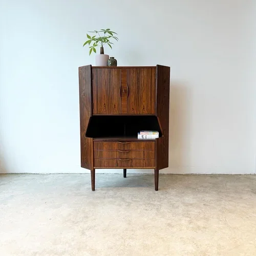 SOLD - Danish Corner Bar Cabinet in Brazilian Rosewood