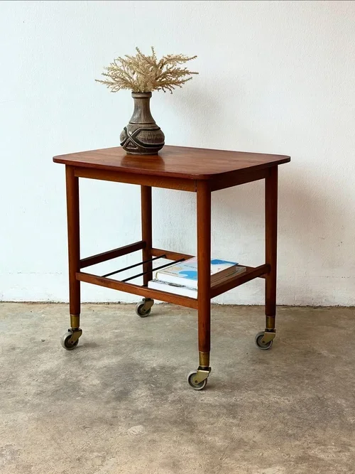 SOLD - Danish Side Table on Wheels