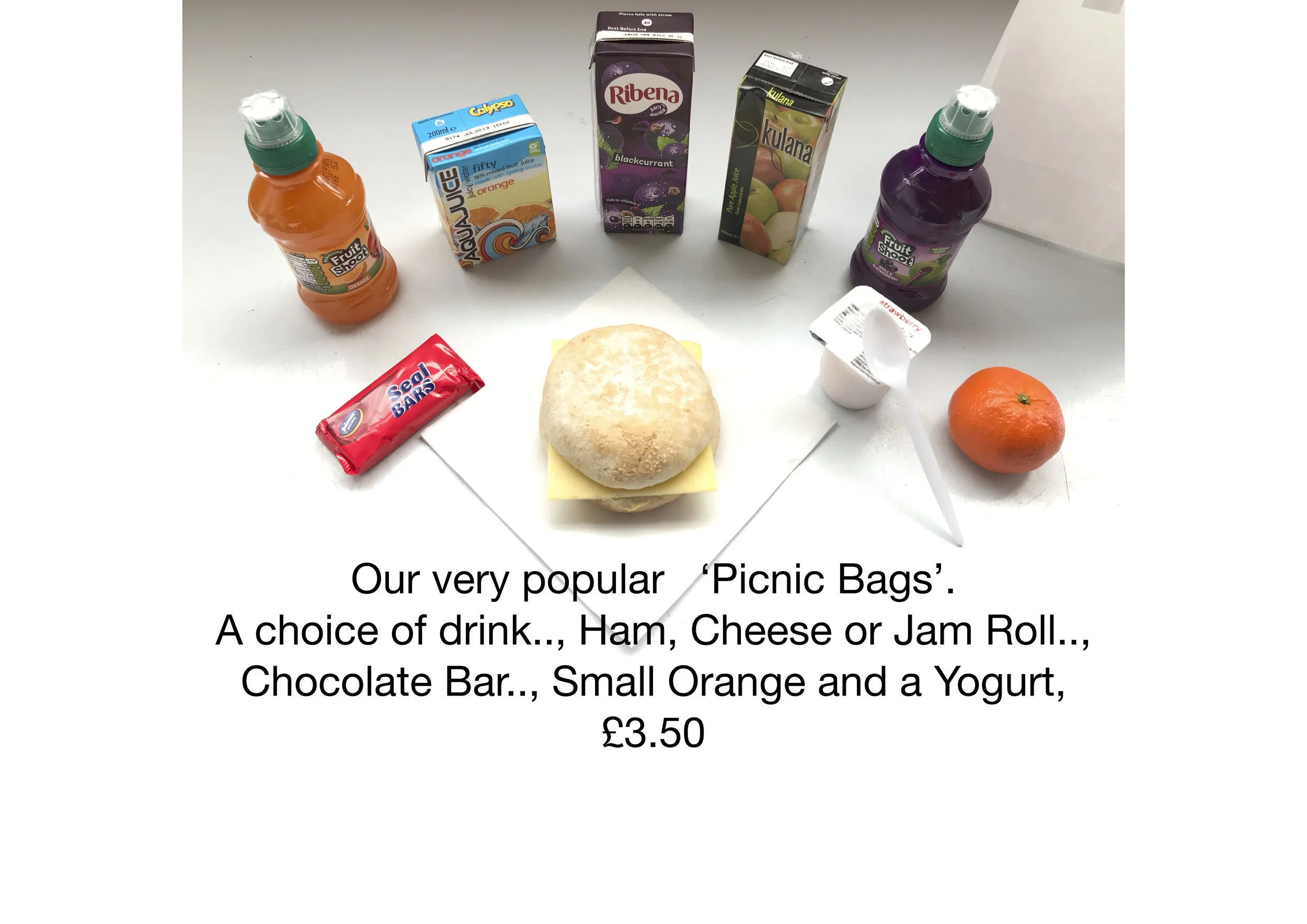 If your 'little ones' fancy something to eat, our 'Picnic Bags' are great value.