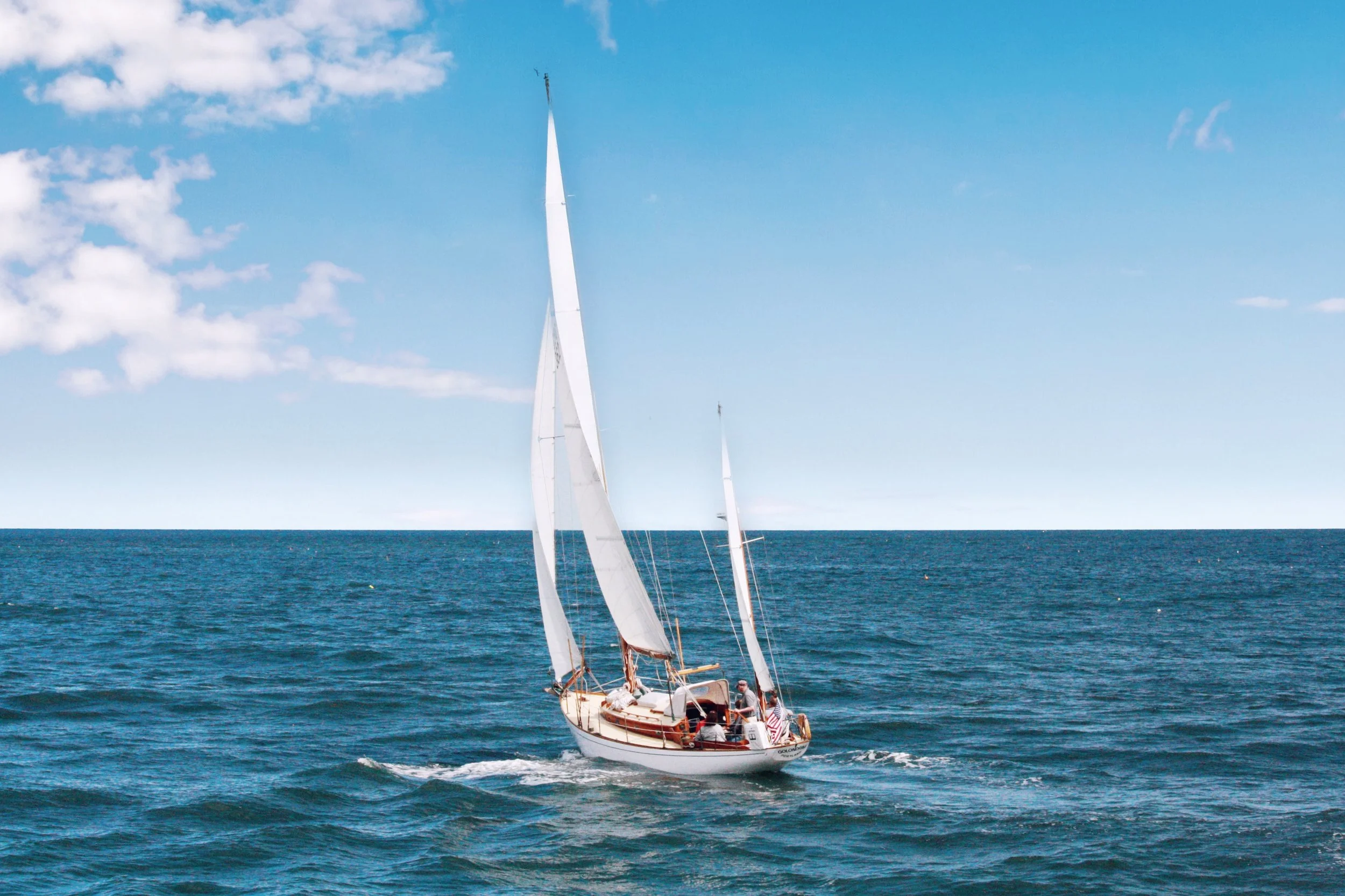 A sailboat underway on the ocean